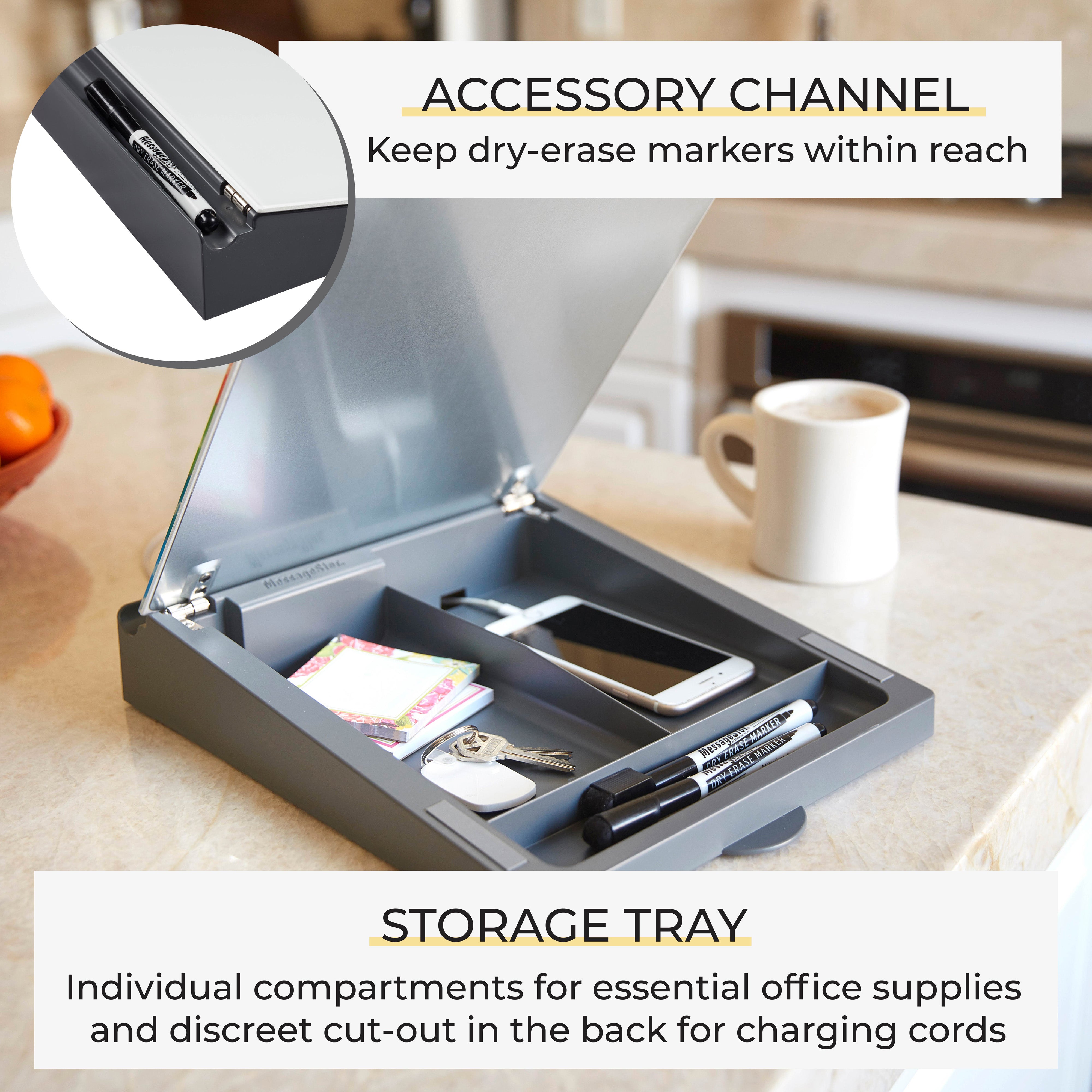 MessageStor Dry-Erase Glass Board Memo Station