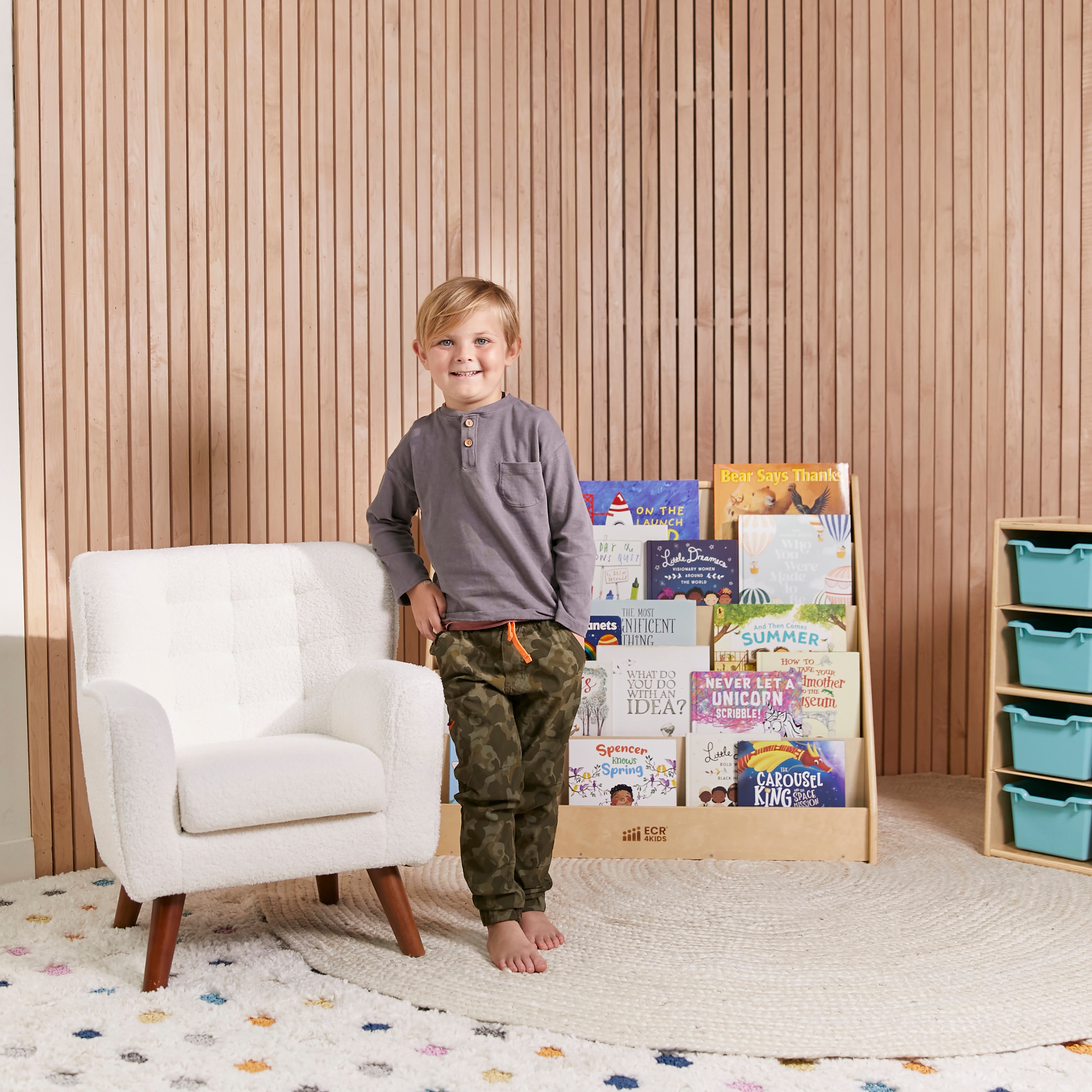 Mila Sherpa Toddler Arm Chair with Removable Wooden Legs