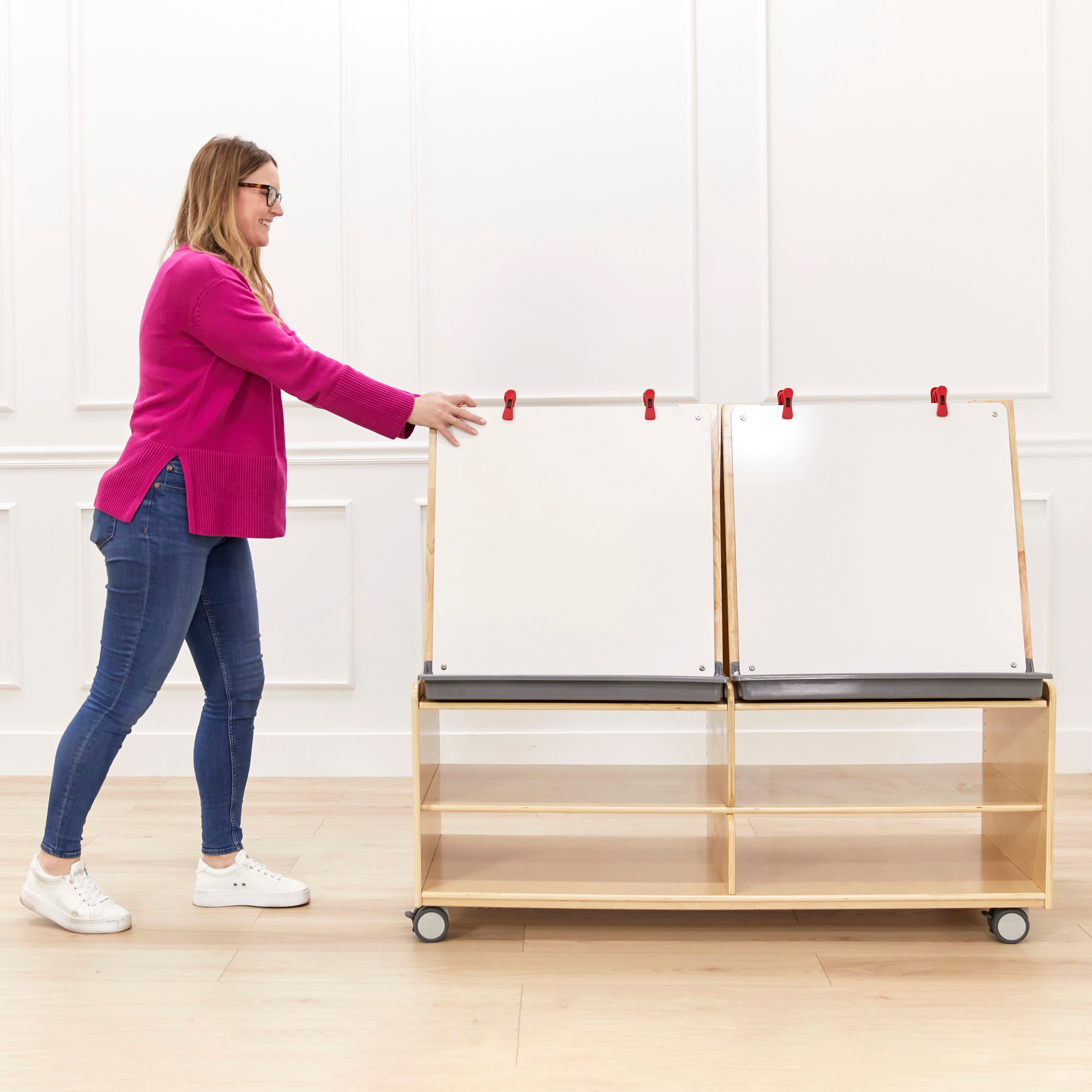 Double-Sided Mobile Art Easel with Storage and Clips