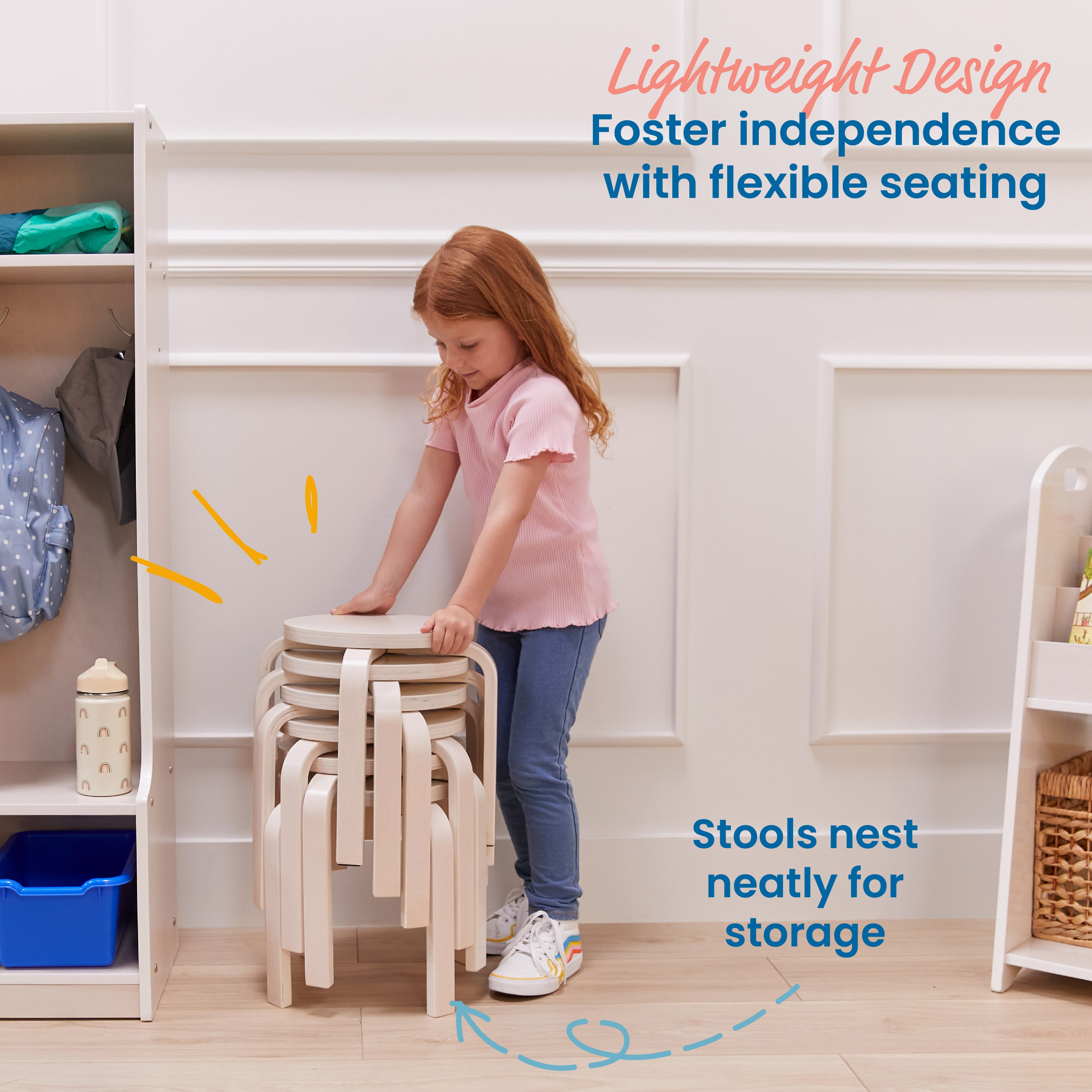 Bentwood Stackable Stools, 6-Piece