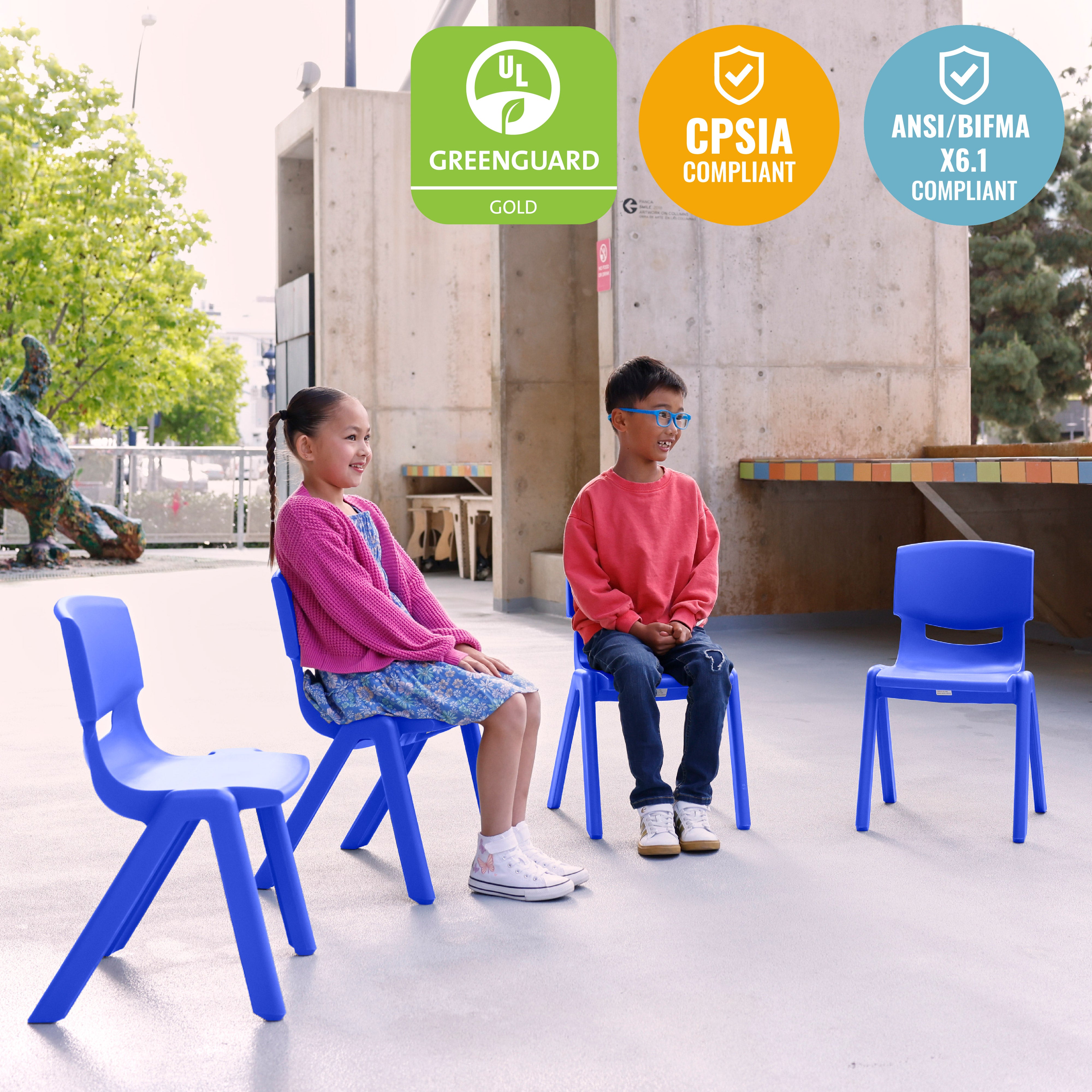 Plastic School Stack Chair for Indoors and Outdoors, Flexible Seating, 14in Seat Height, 4-Pack