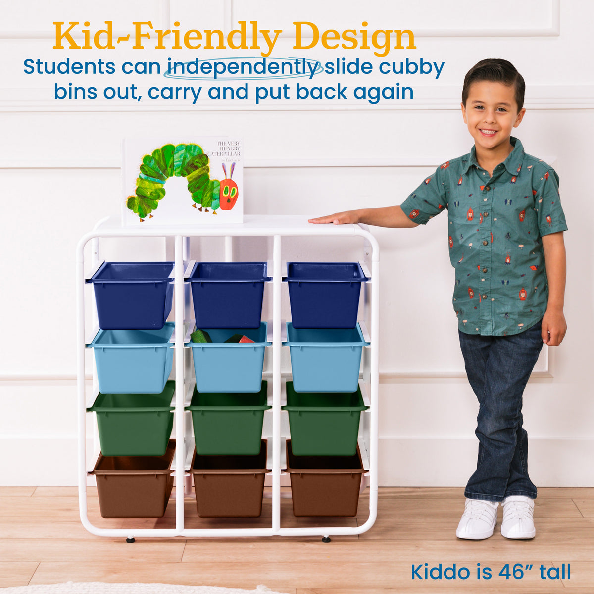 4-Tier Storage Rack with 12 Cubby Bins, 4x3