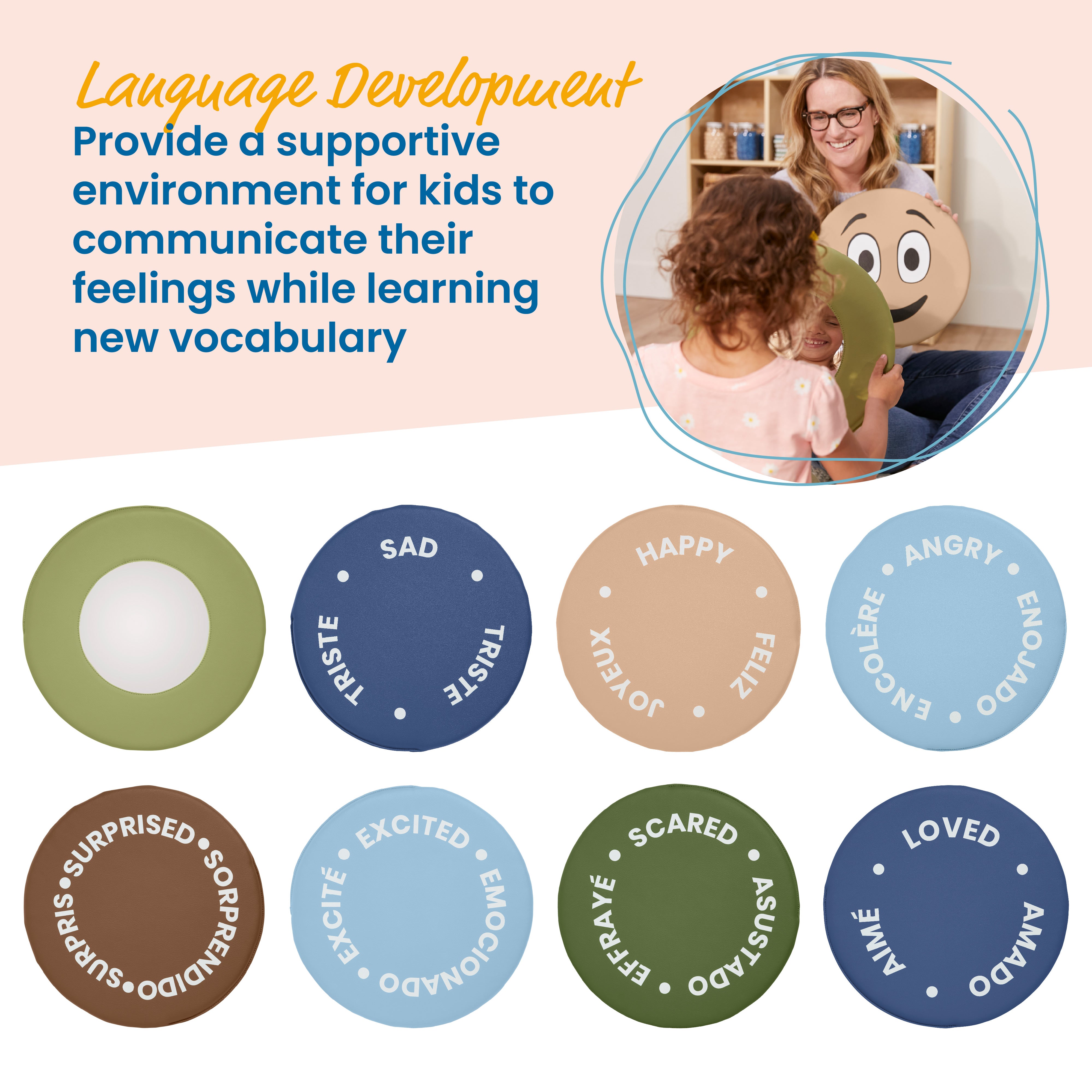 Emotion Pads with Mirror, Trilingual, 8-Piece