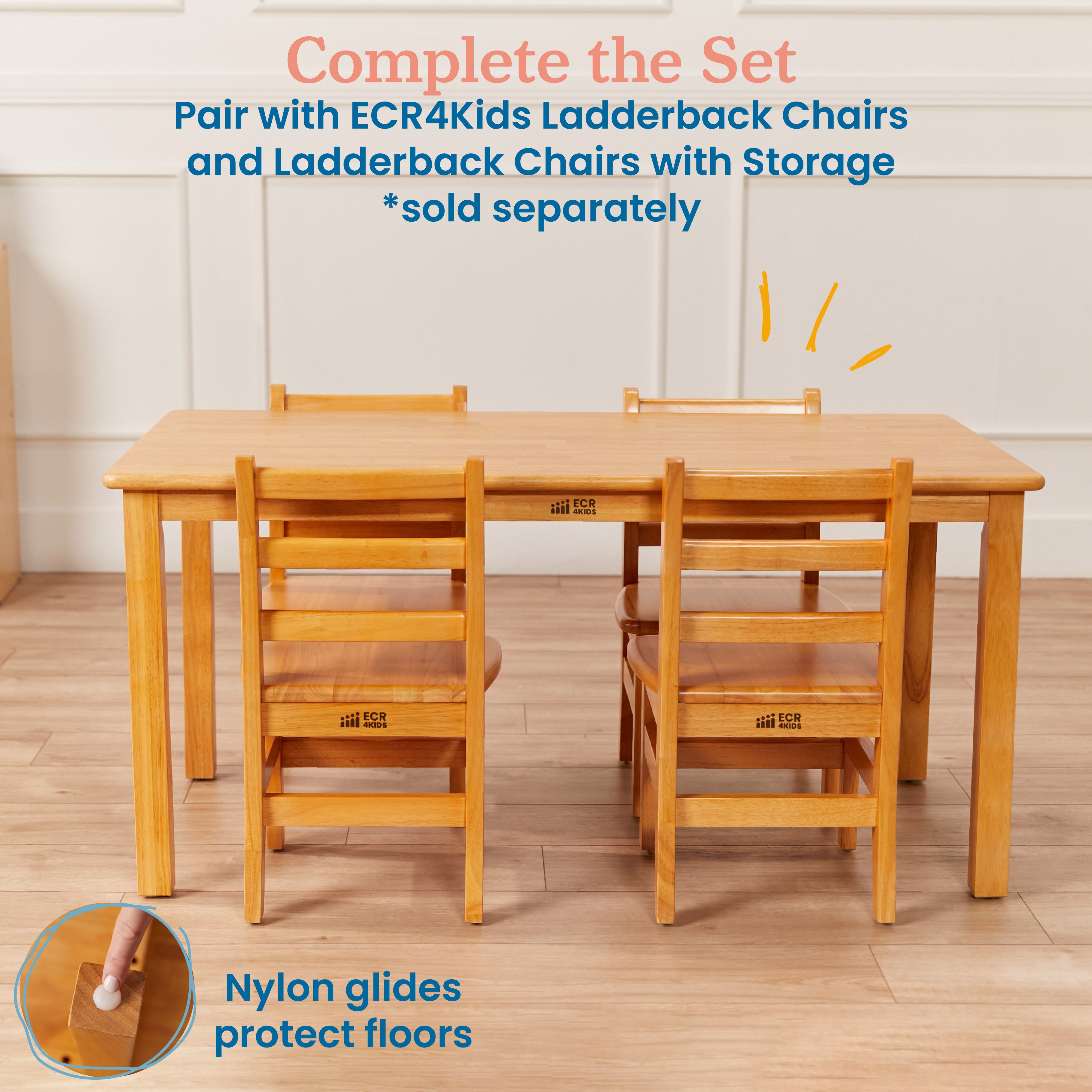 24in x 48in Rectangular Hardwood Table with 22in Legs