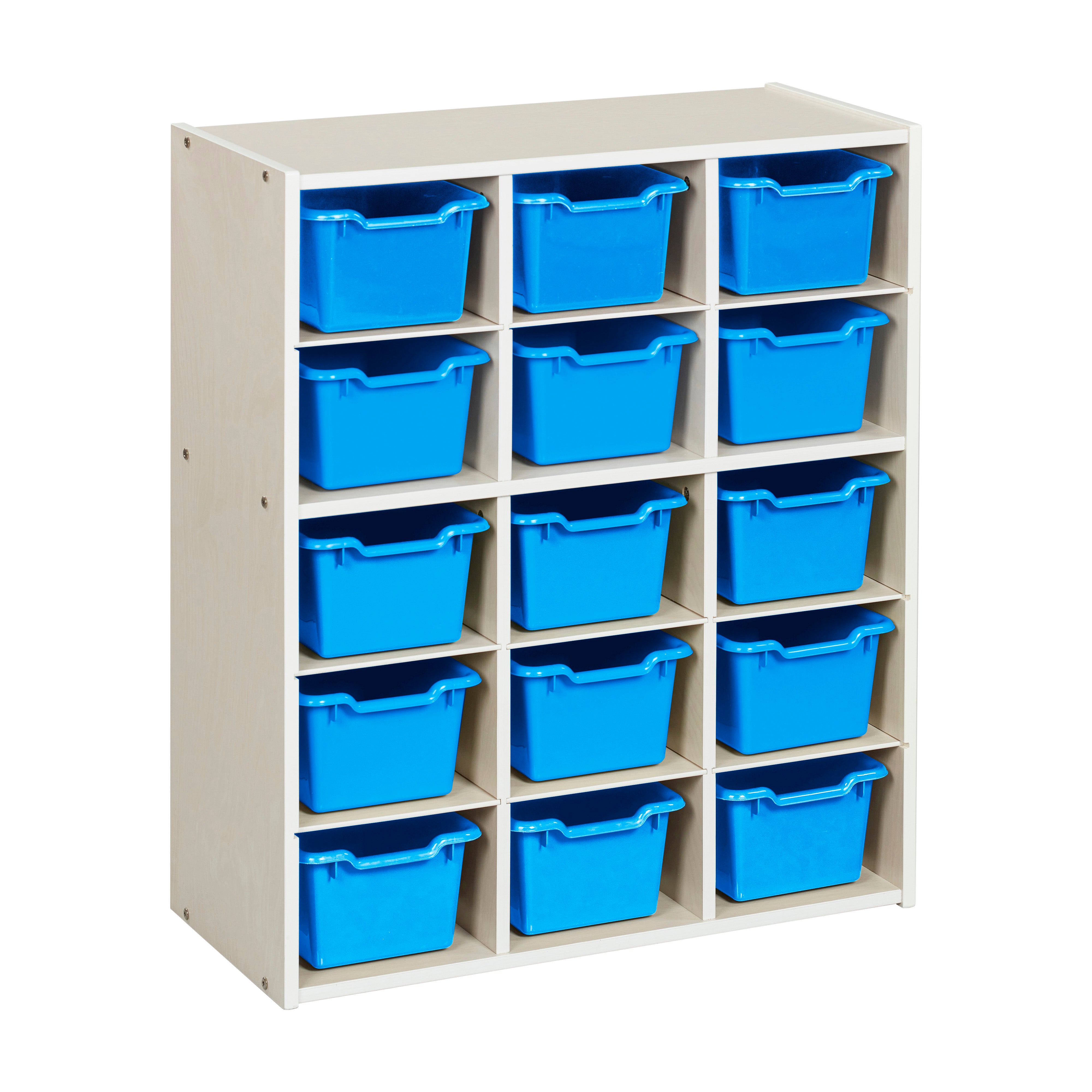Streamline 15 Cubby Tray Cabinet with 15 Scoop Front Storage Bins, 5x3, White Wash