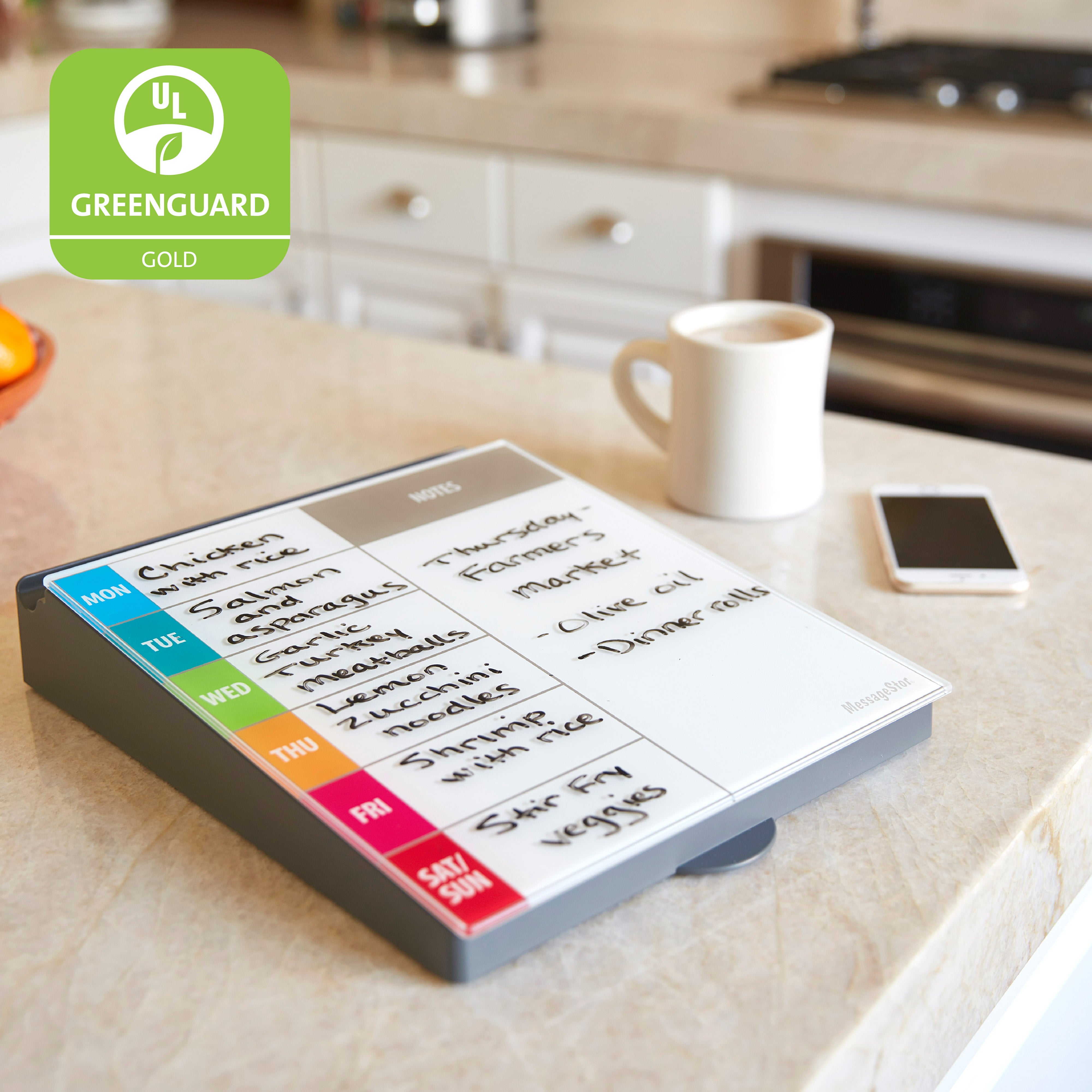 MessageStor Dry-Erase Glass Board Memo Station