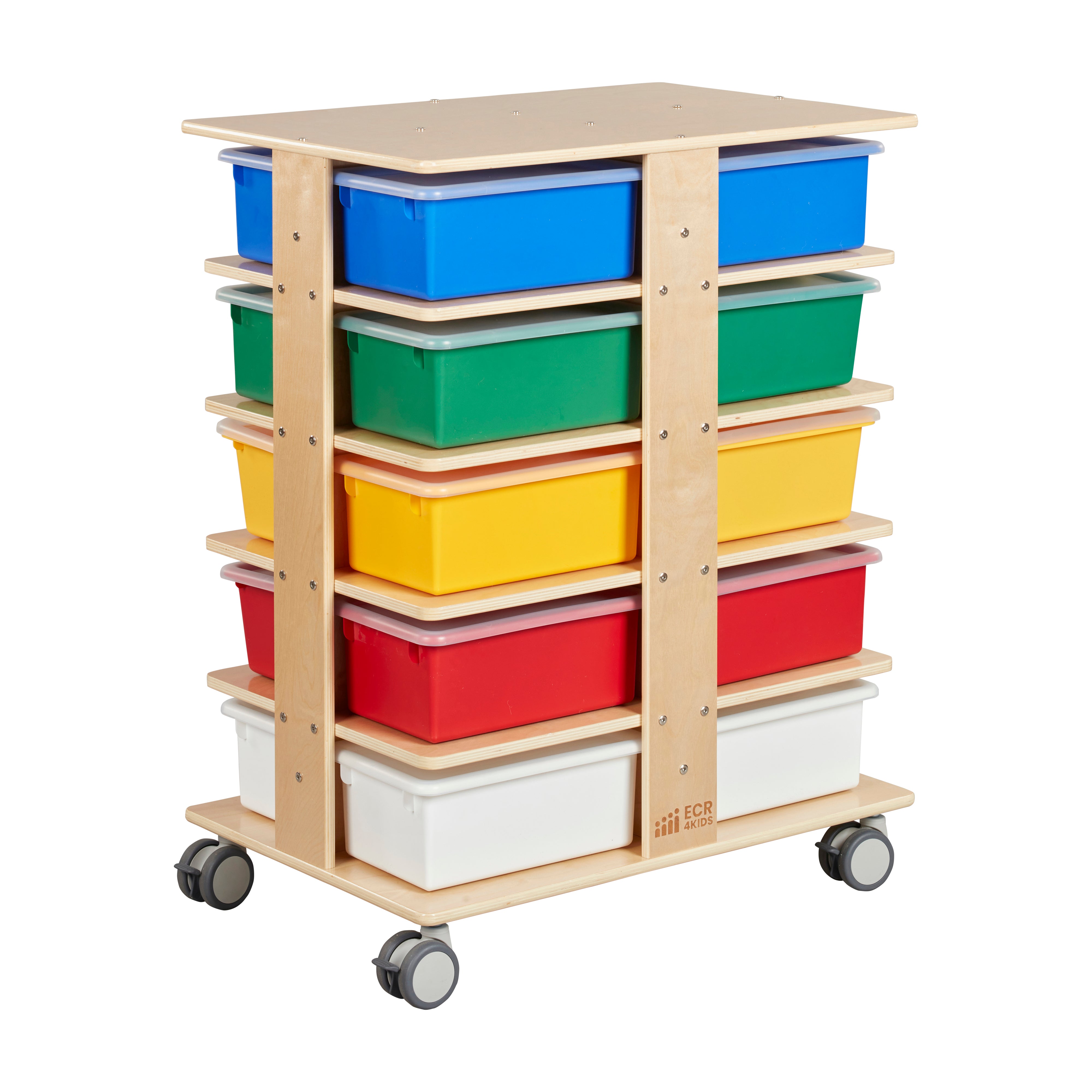 20-Compartment Mobile Storage Tower with Cubby Bins with Lids, 5x4, Natural