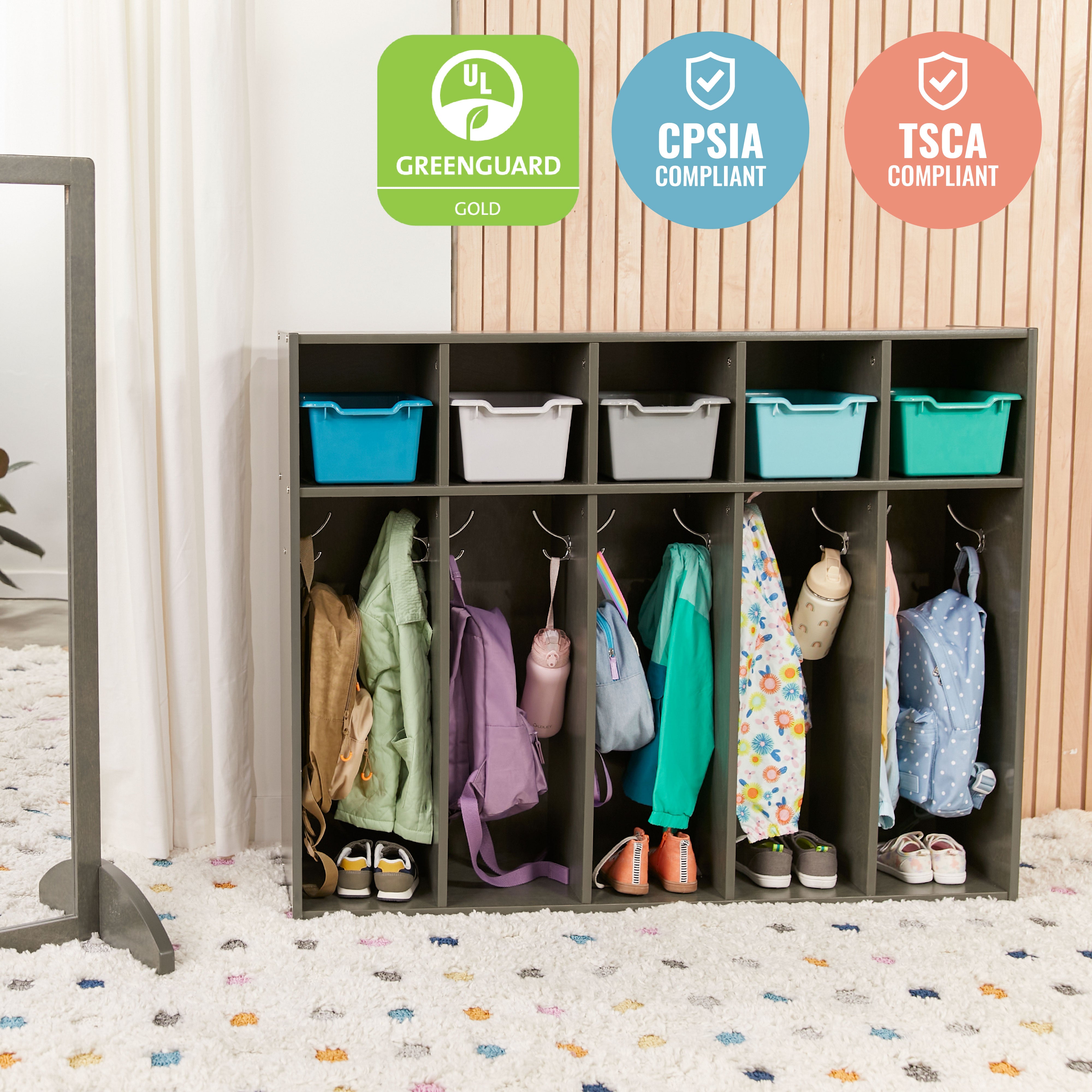 Streamline 5-Section Toddler Coat Locker with 5 Scoop Front Bins
