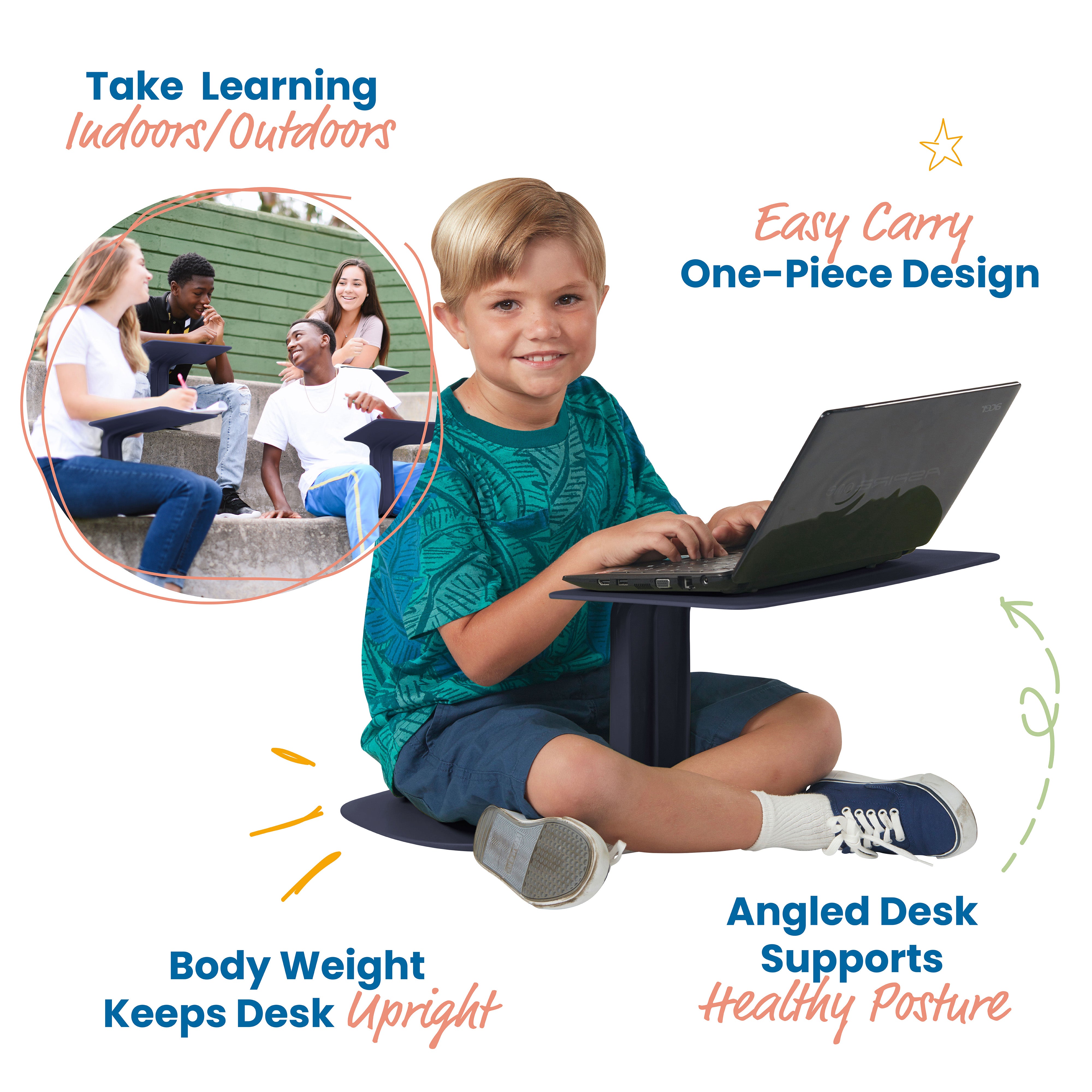 The Surf Portable Lap Desk, Kids Floor Desk, One-Piece Writing Table, Flexible Seating, 10-Pack