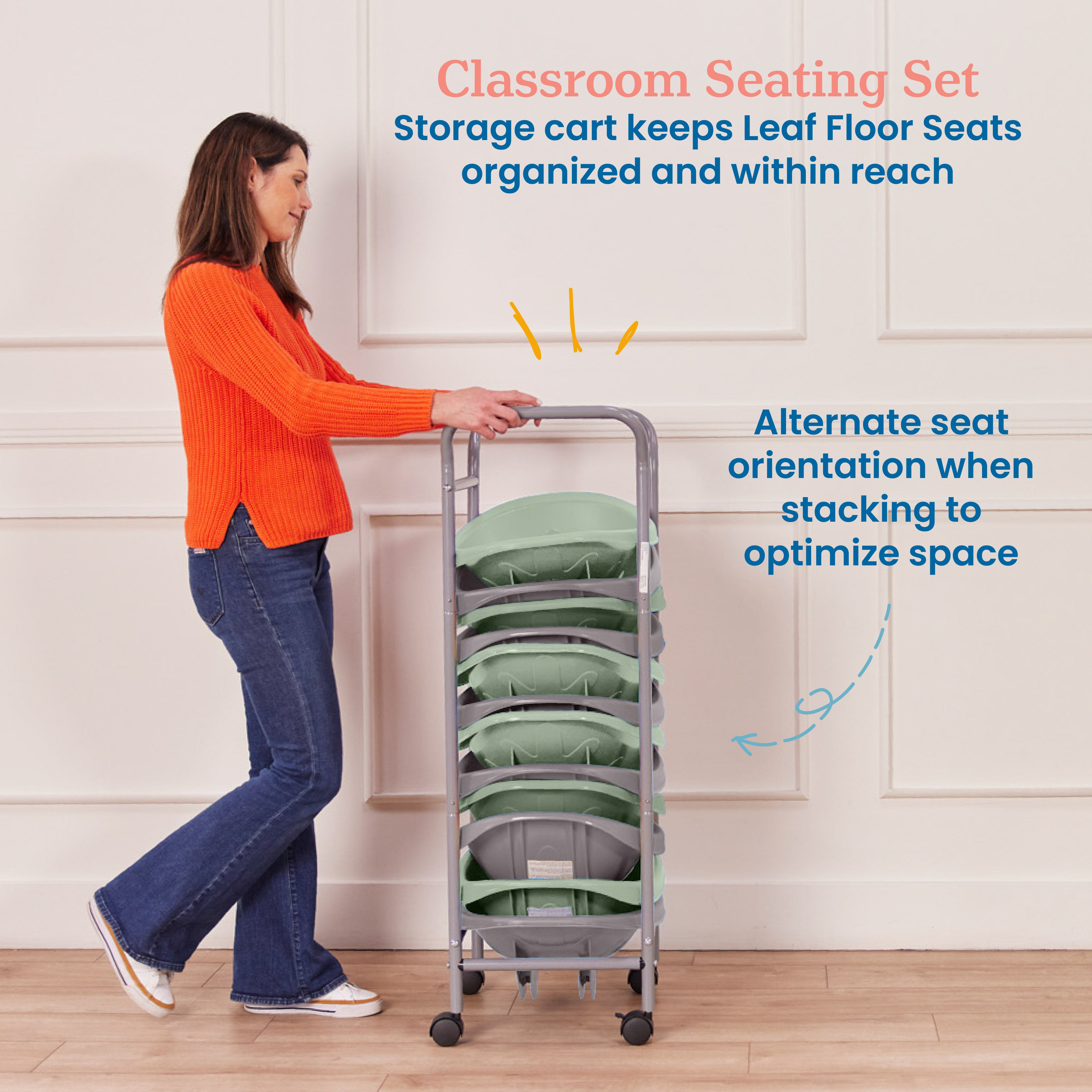 Leaf Floor Seats with Mobile Leaf Seat Cart, 12-Piece