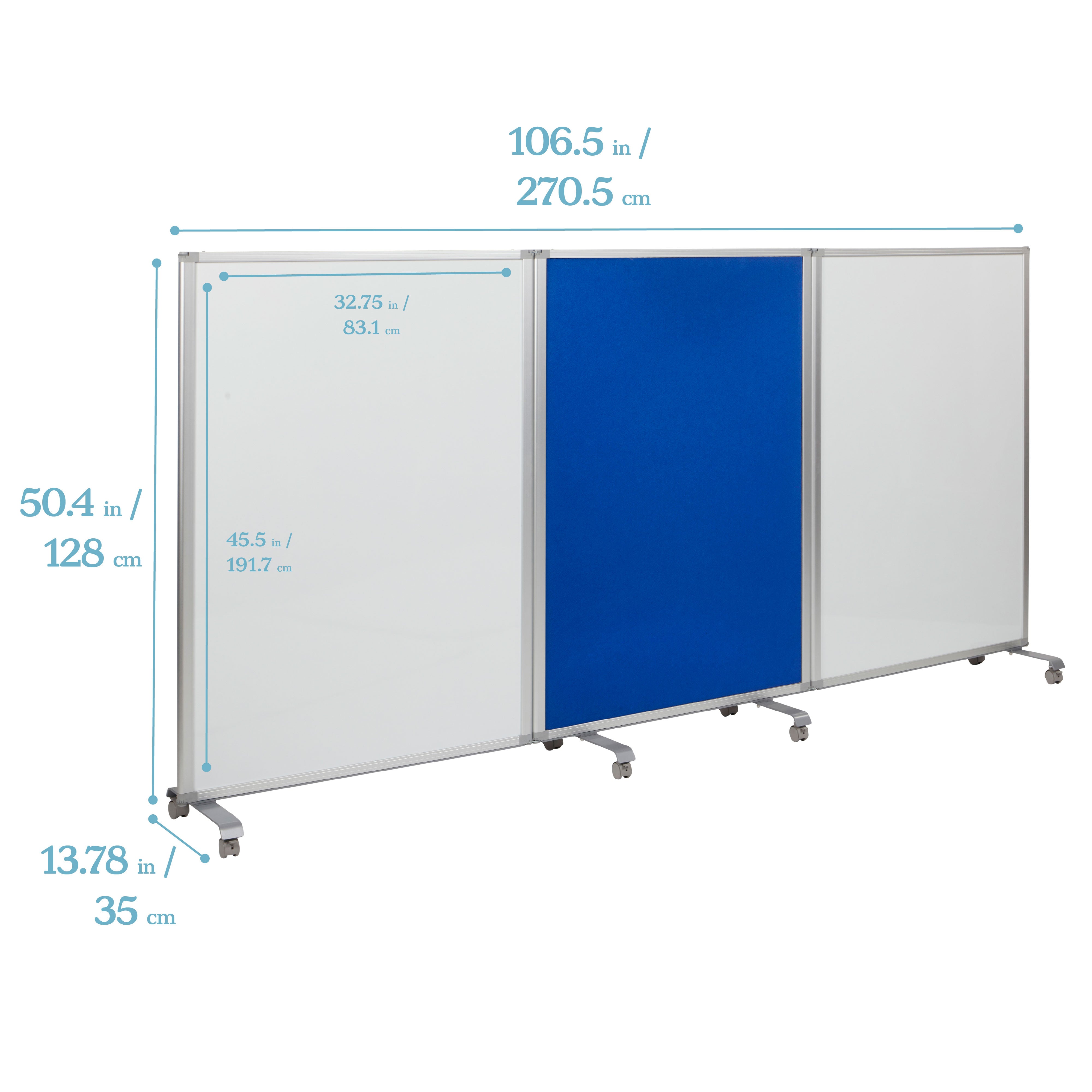 Mobile Dry-Erase and Flannel Room Divider, 3-Panel