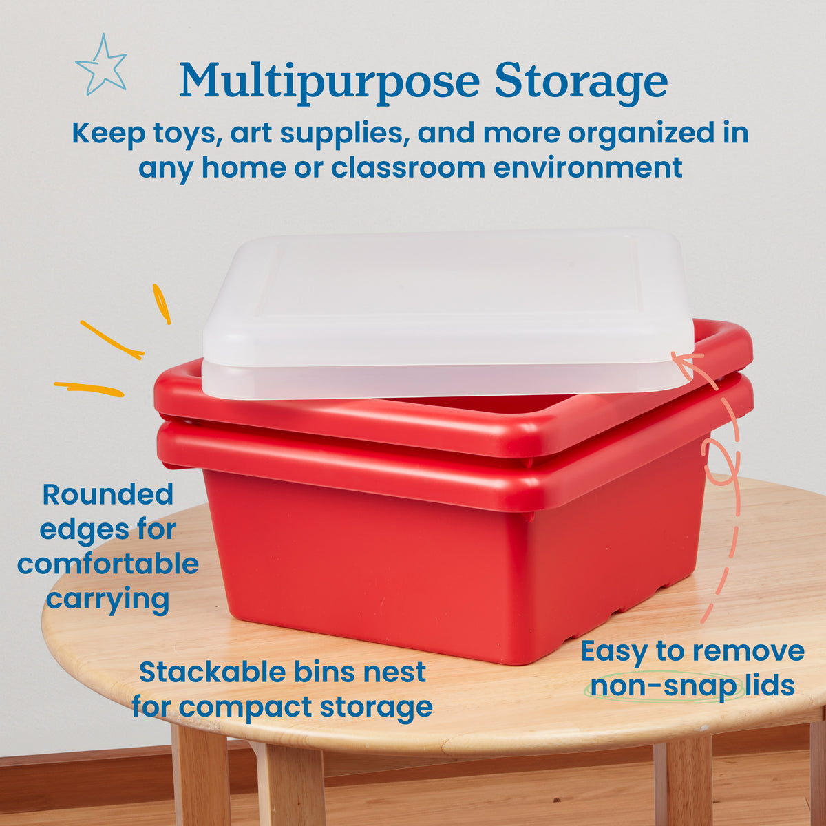 Stackable Square Bins with Non-Snap Lids, 2-Pack