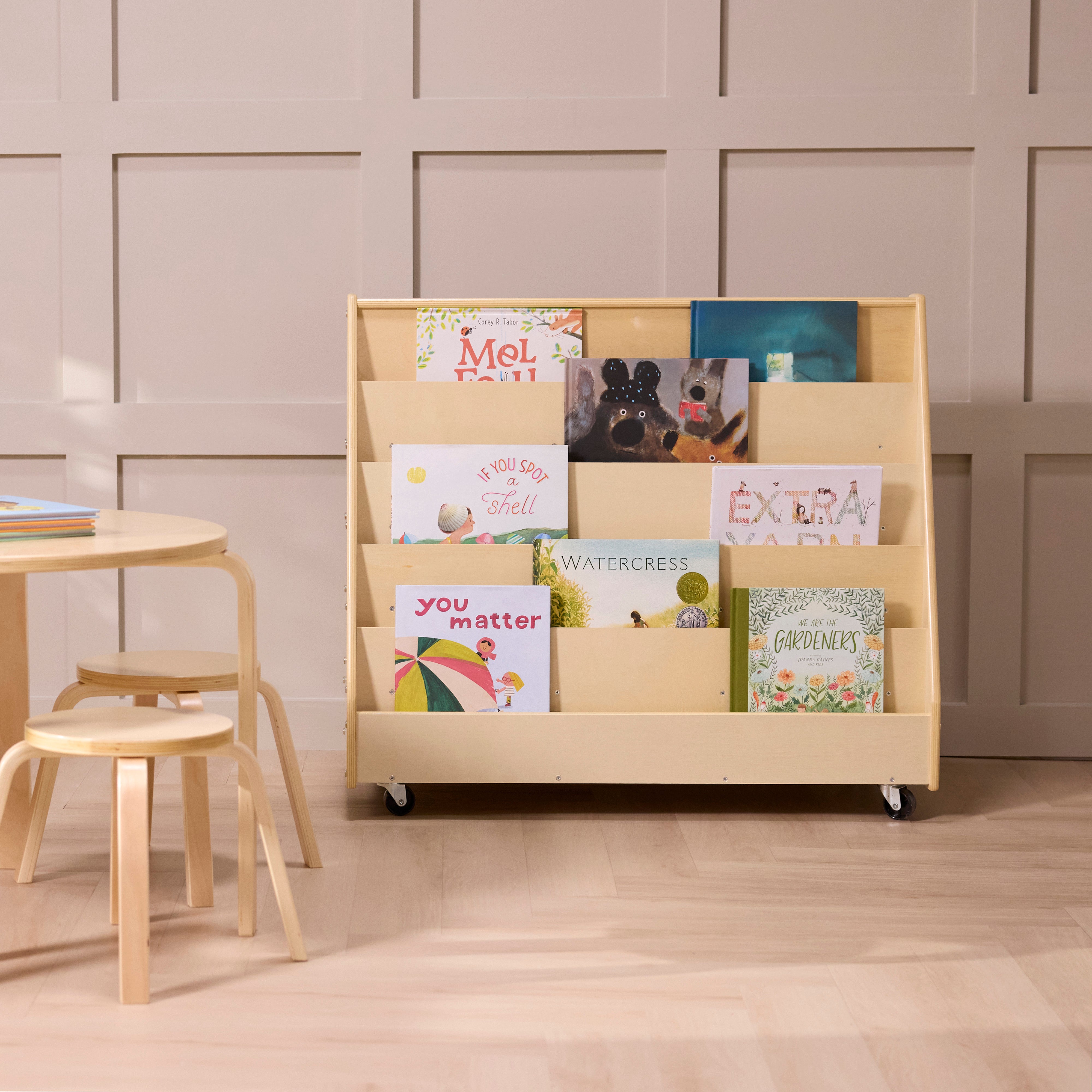 5-Tier Mobile Double-Sided Book Shelf