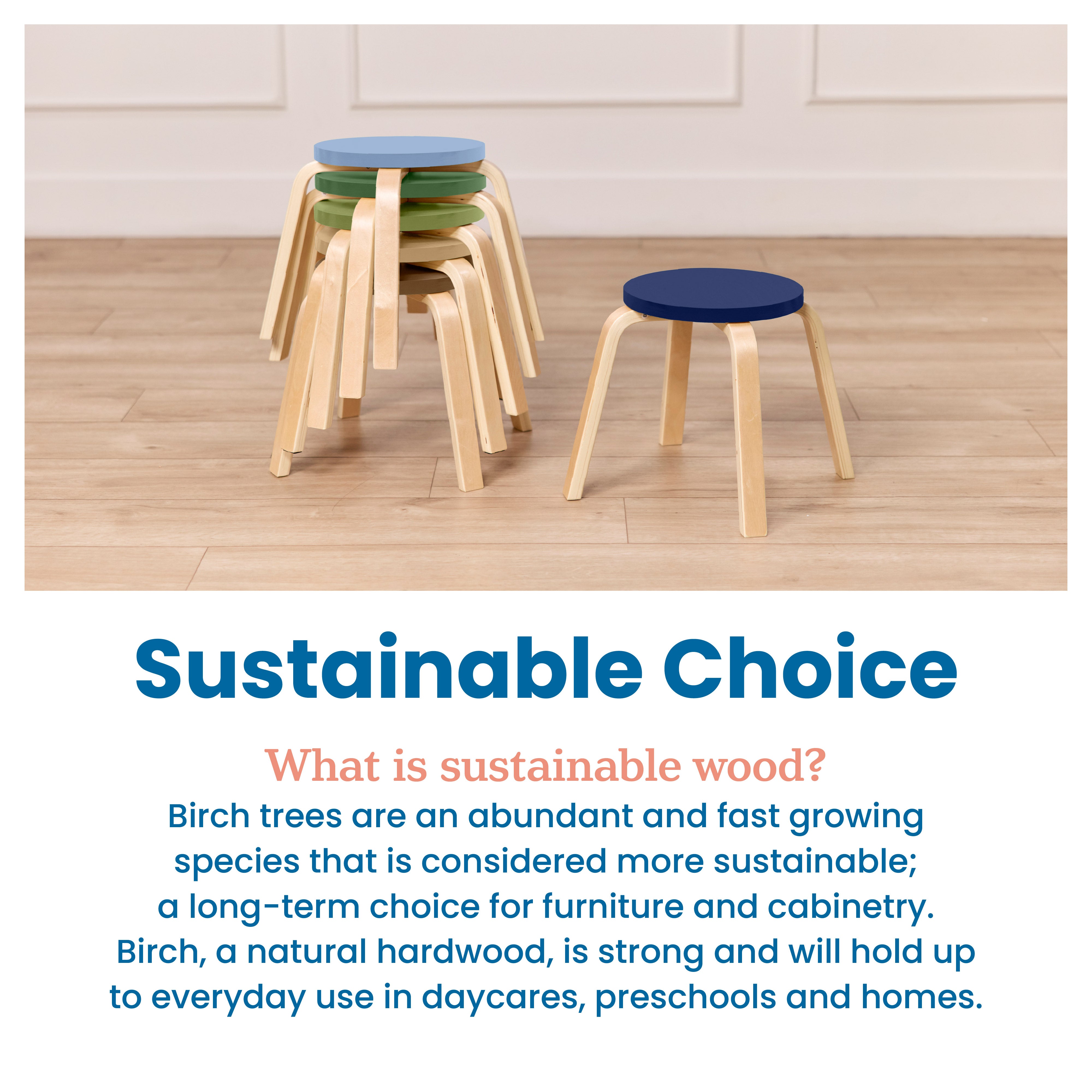 Bentwood Stackable Stools, 12in Seat Height, 6-Piece