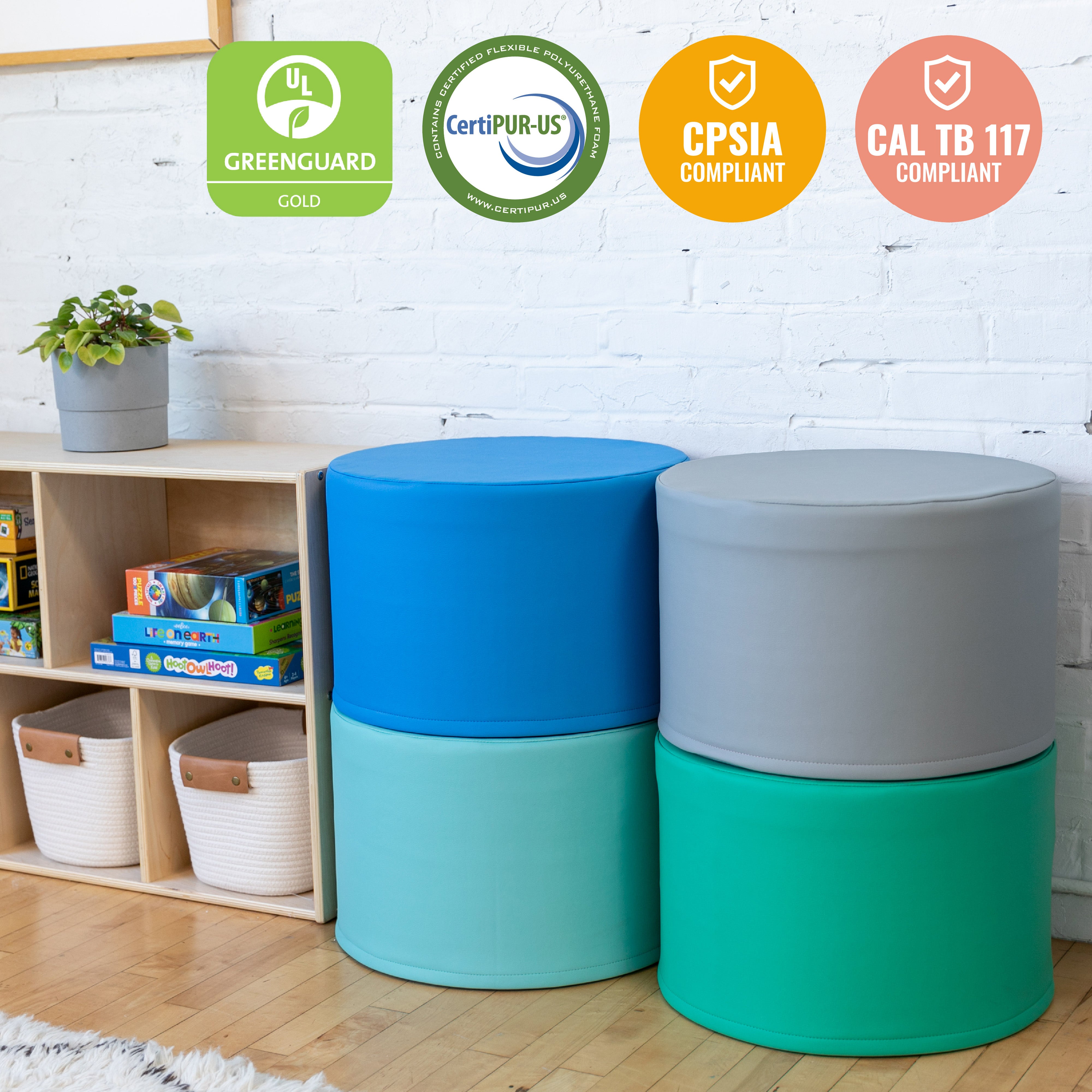 Foam Ottoman Set, Round, 4-Piece