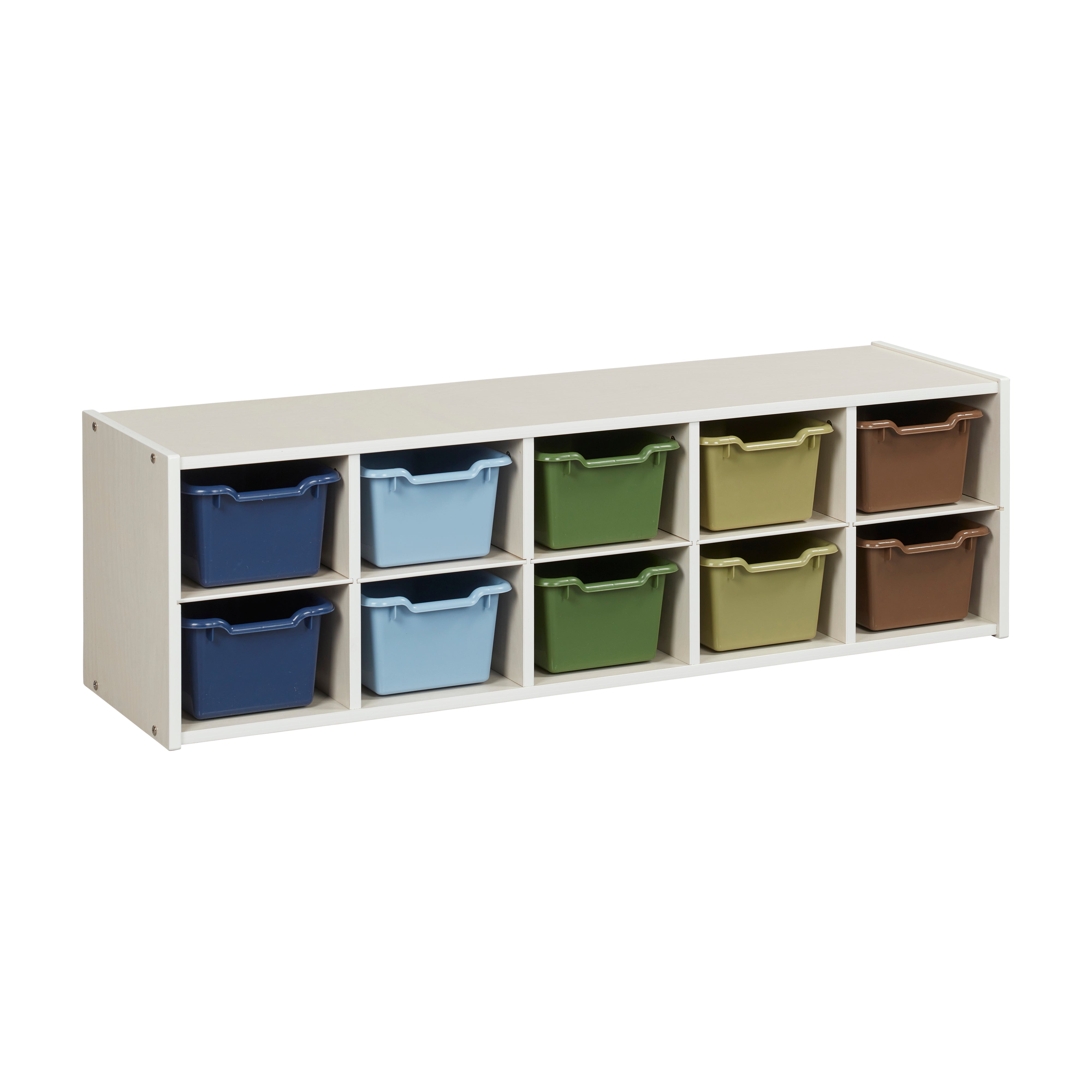 Streamline 10 Cubby Tray Cabinet with 10 Scoop Front Storage Bins, 2x5, White Wash