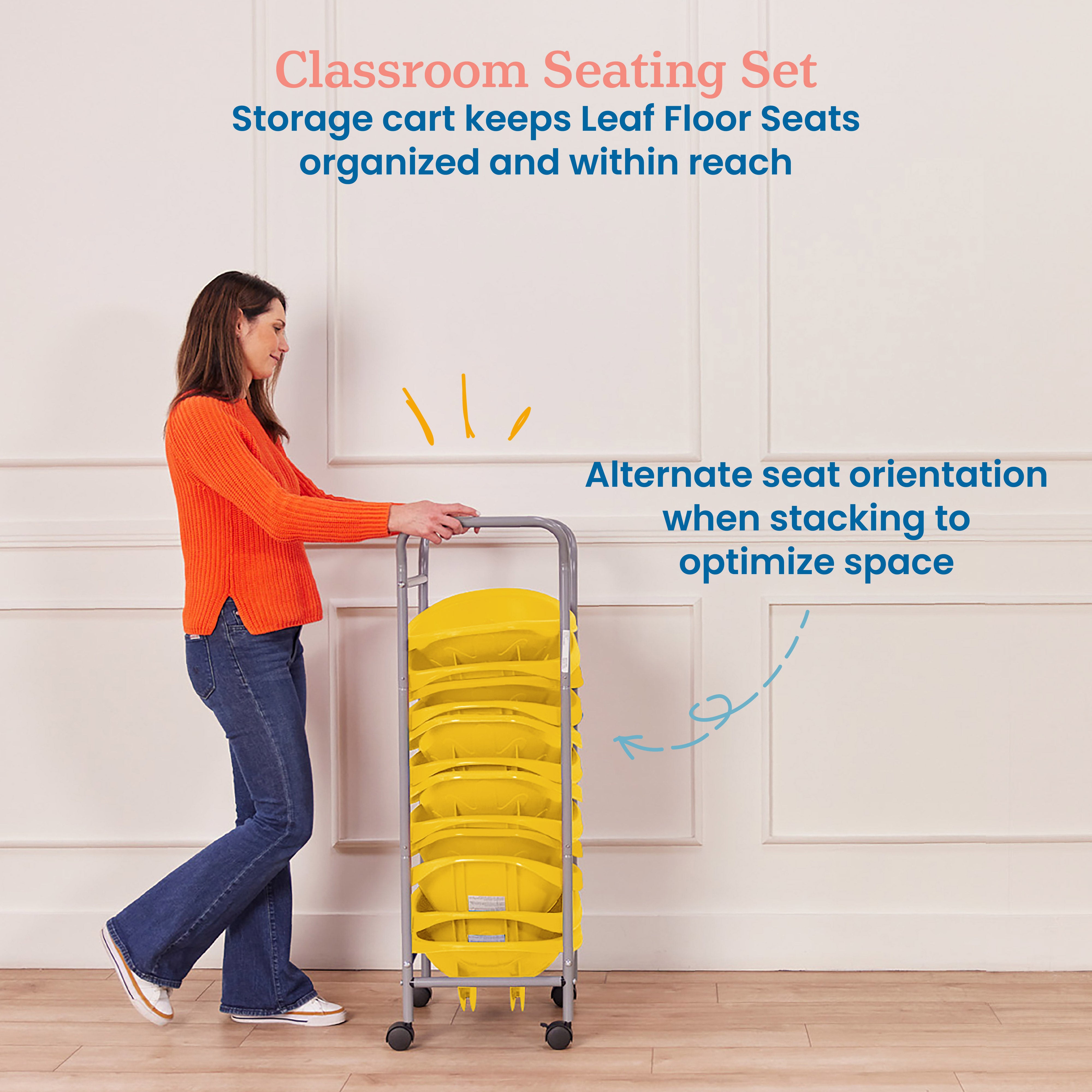 Leaf Floor Seats with Mobile Leaf Seat Cart, 12-Piece