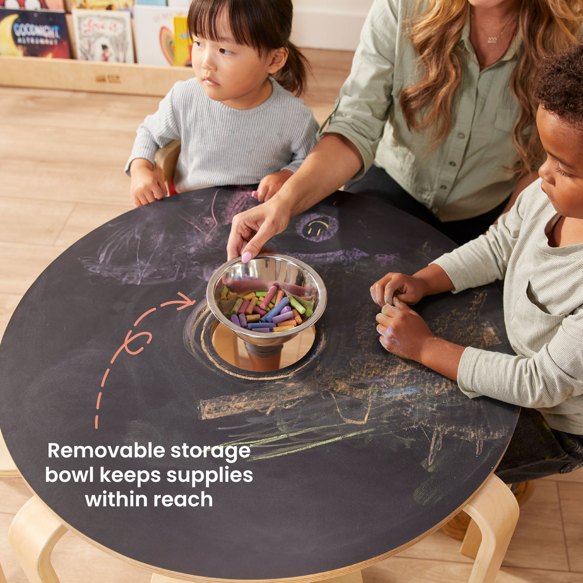 Round Bentwood Chalkboard Table and Curved Back Chair Set, 5-Piece