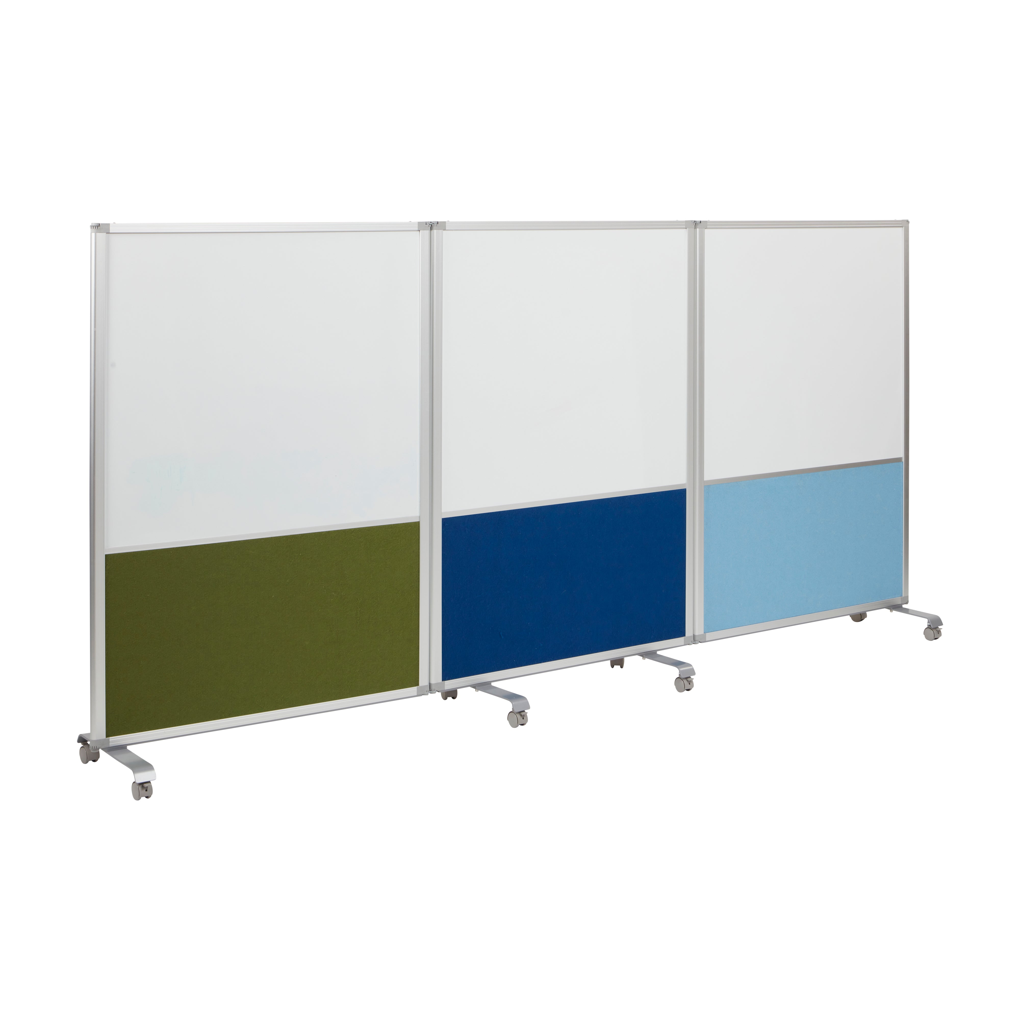 Mobile Dry-Erase and Flannel Split Room Divider, 3-Panel