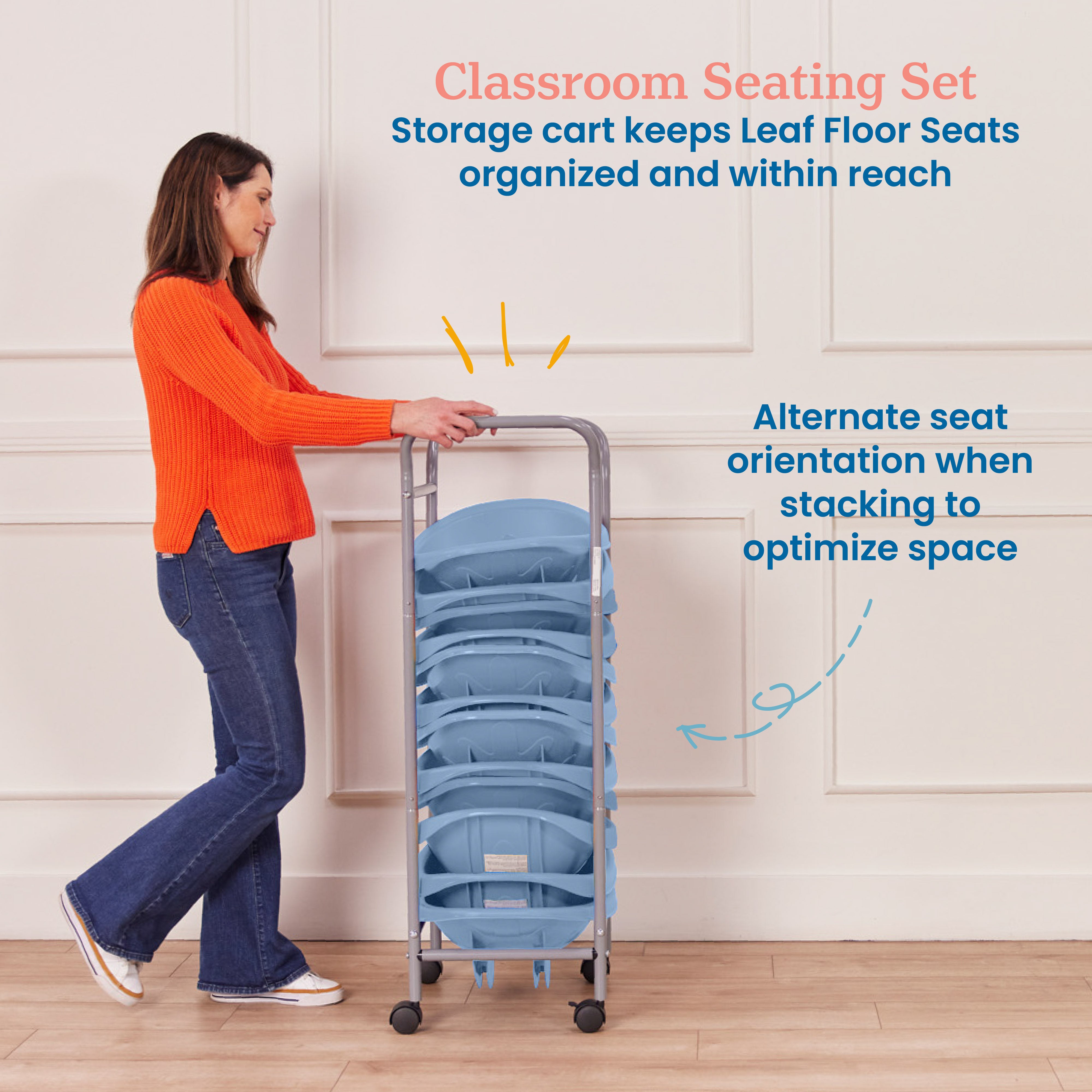 Mobile Leaf Seat Cart with 12 Leaf Floor Seats, Flexible Seating