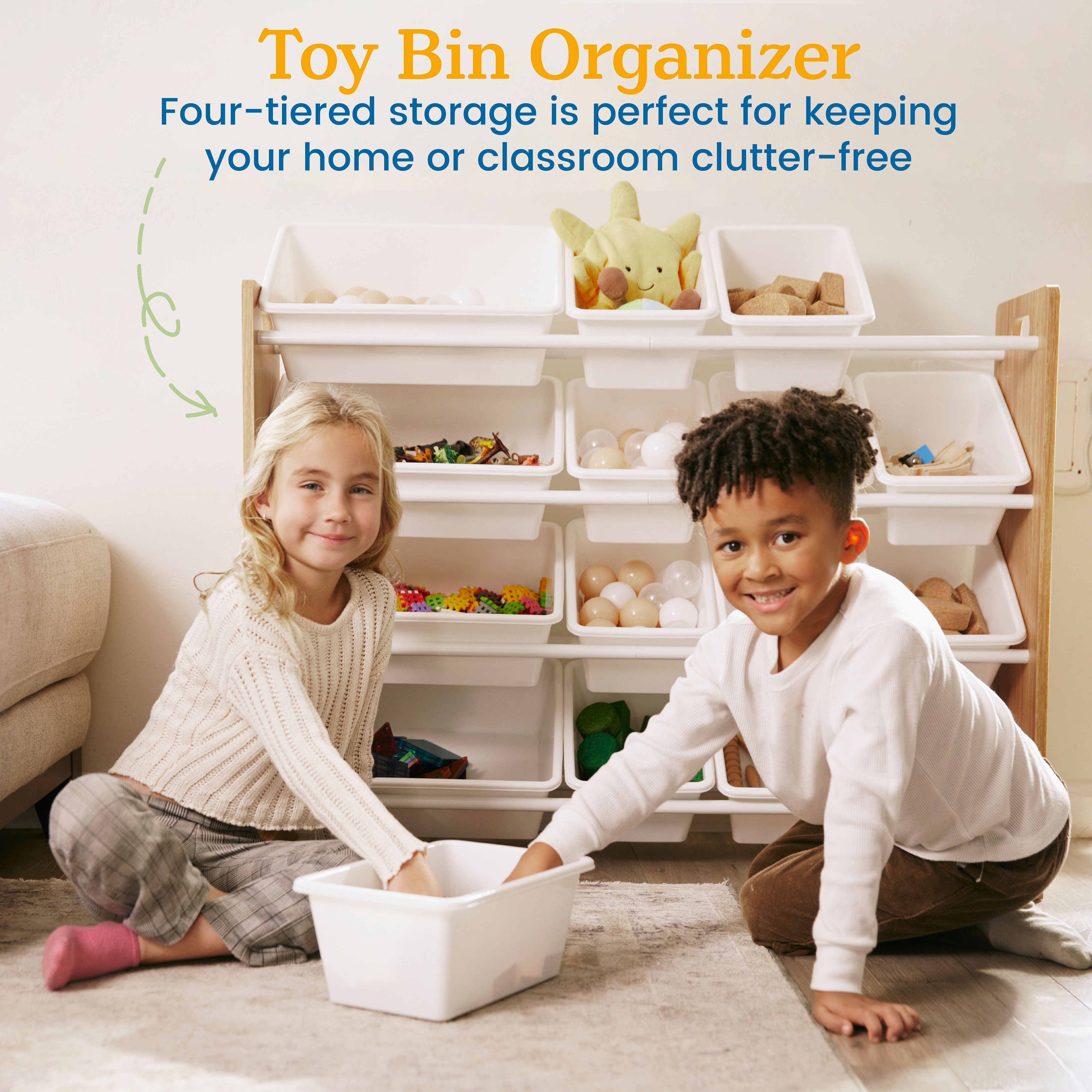 4-Tier Organizer with 16 Removable Plastic Bins, 4x4