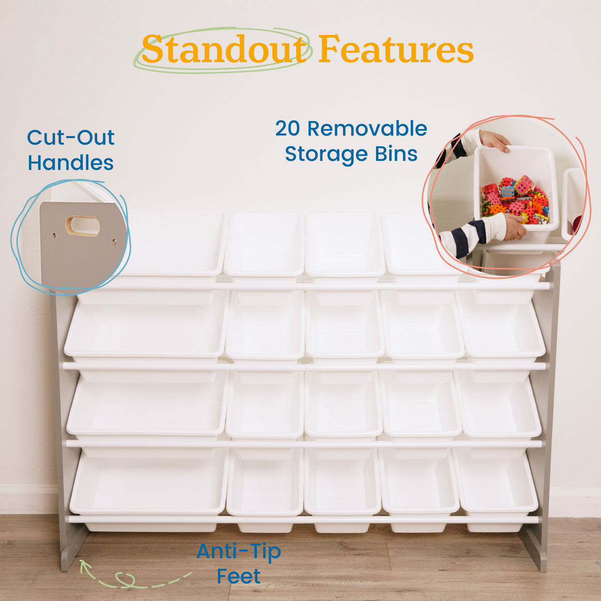 4-Tier Organizer with 20 Removable Plastic Bins, 4x5