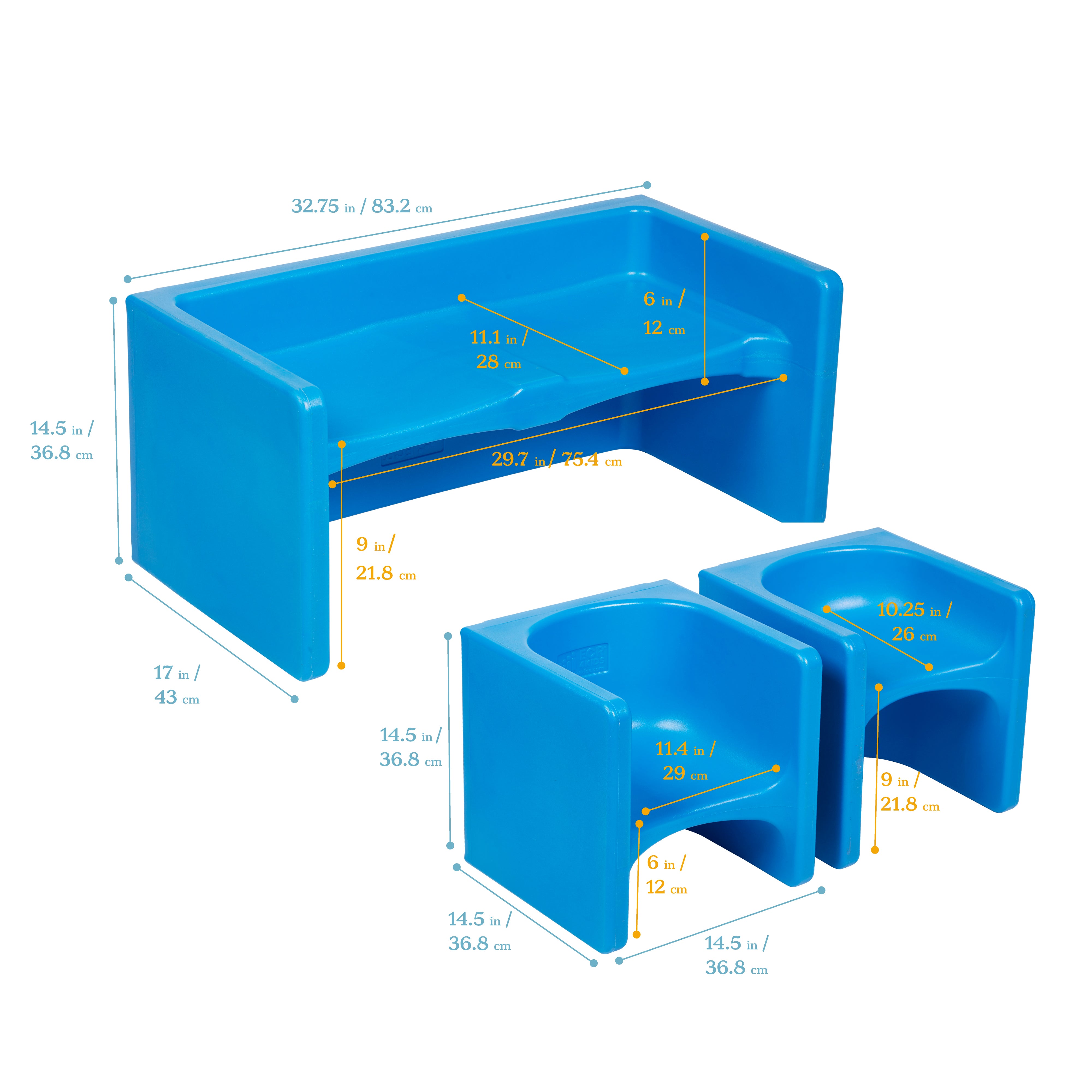 Tri-Me Table and Cube Chair Set, 3-Piece