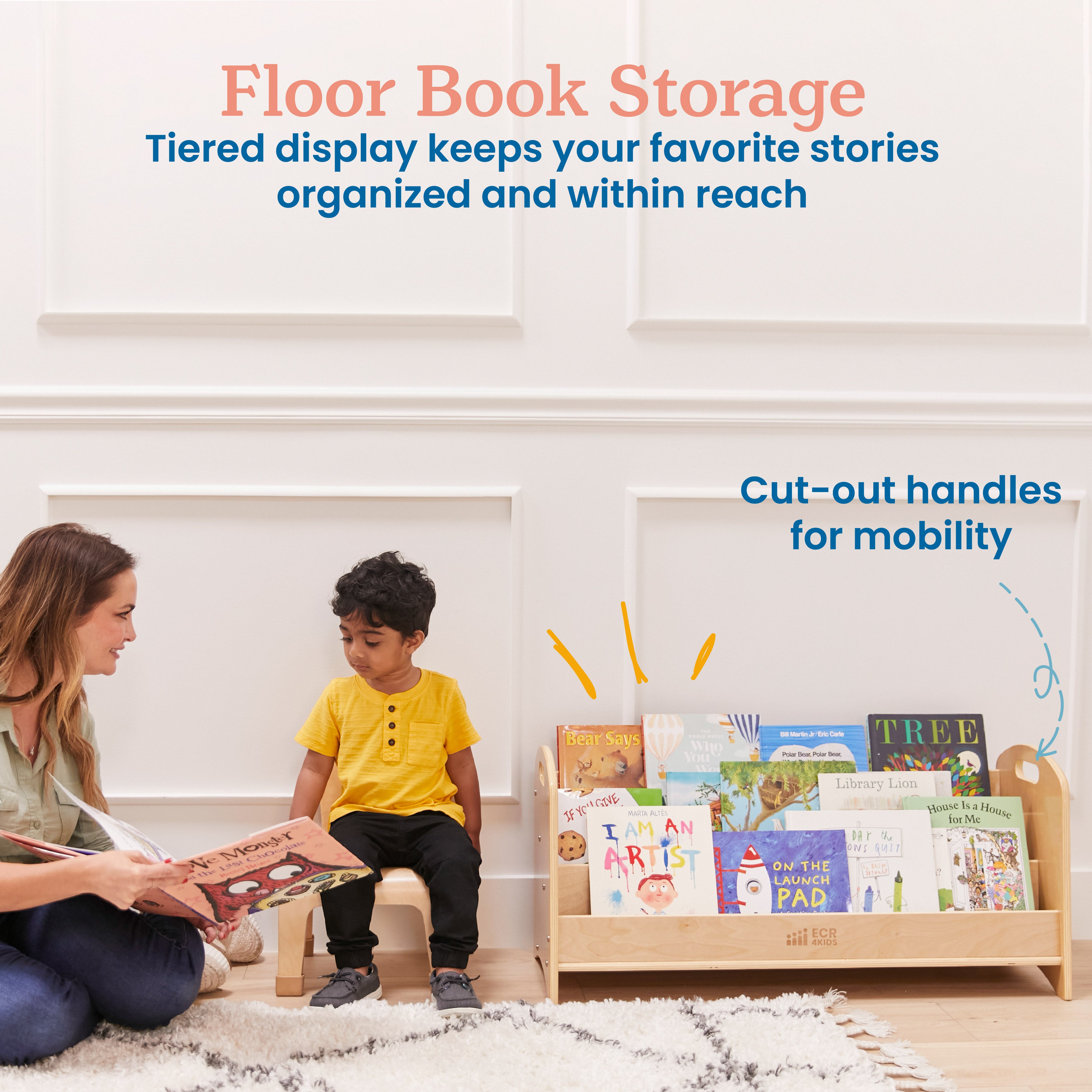 3-Shelf Floor Book Display with Handles