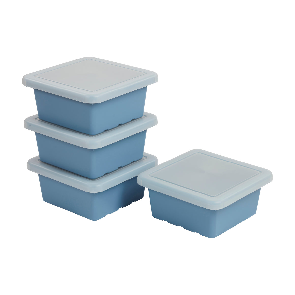 Stackable Square Bins with Non-Snap Lids, 4-Pack