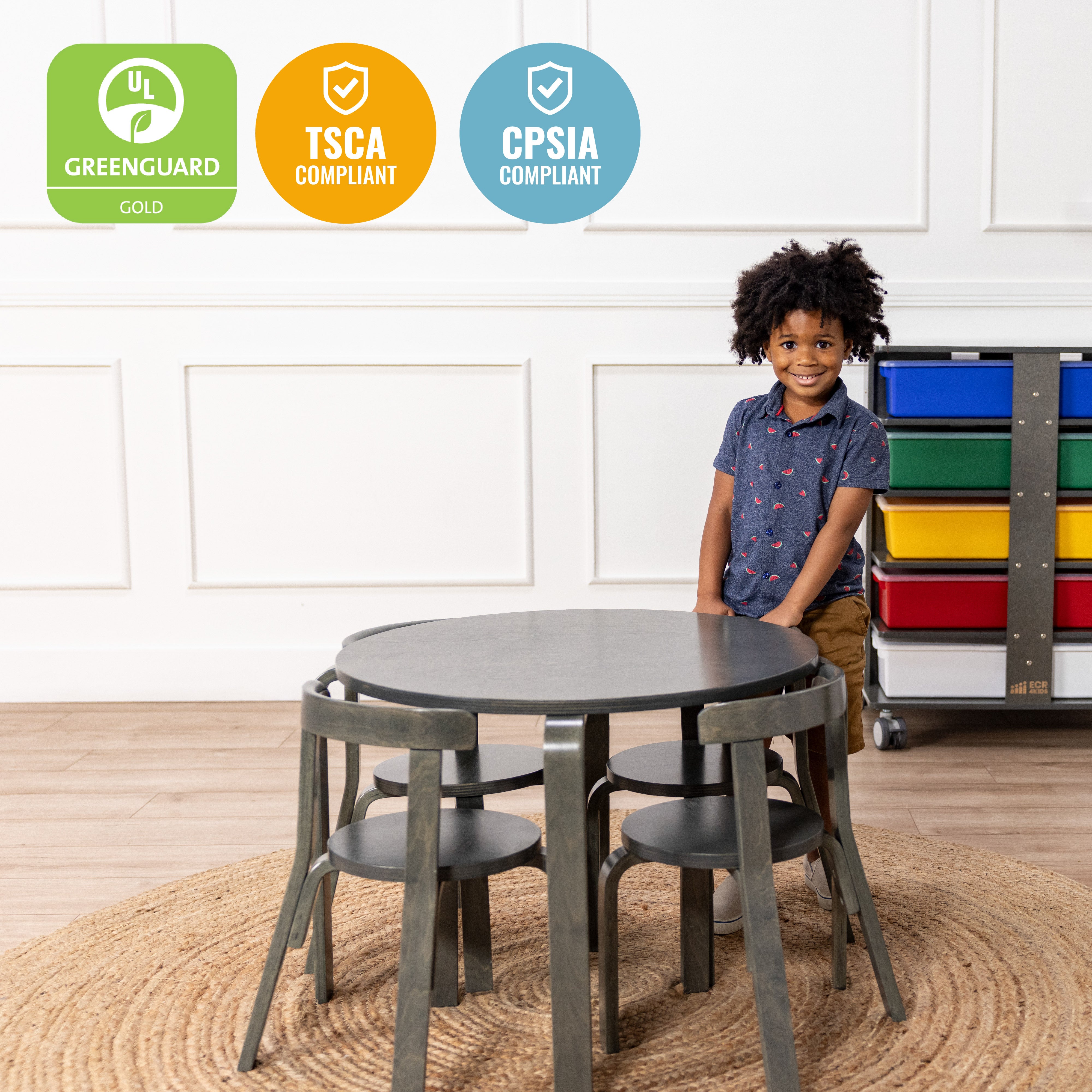 Bentwood Table and Curved Back Chair Set, 5-Piece