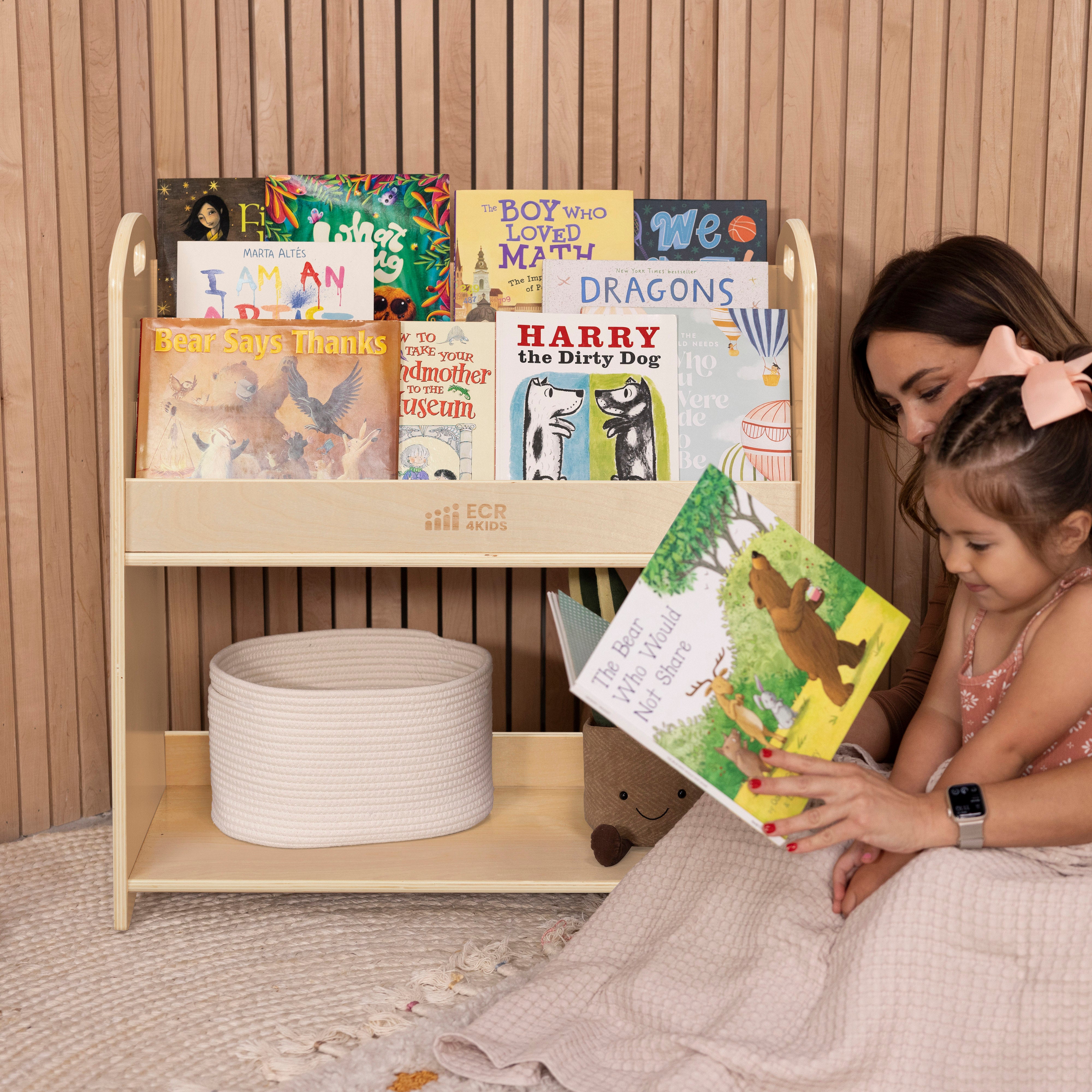 3-Shelf Floor Book Display with Handles and Storage, 30in
