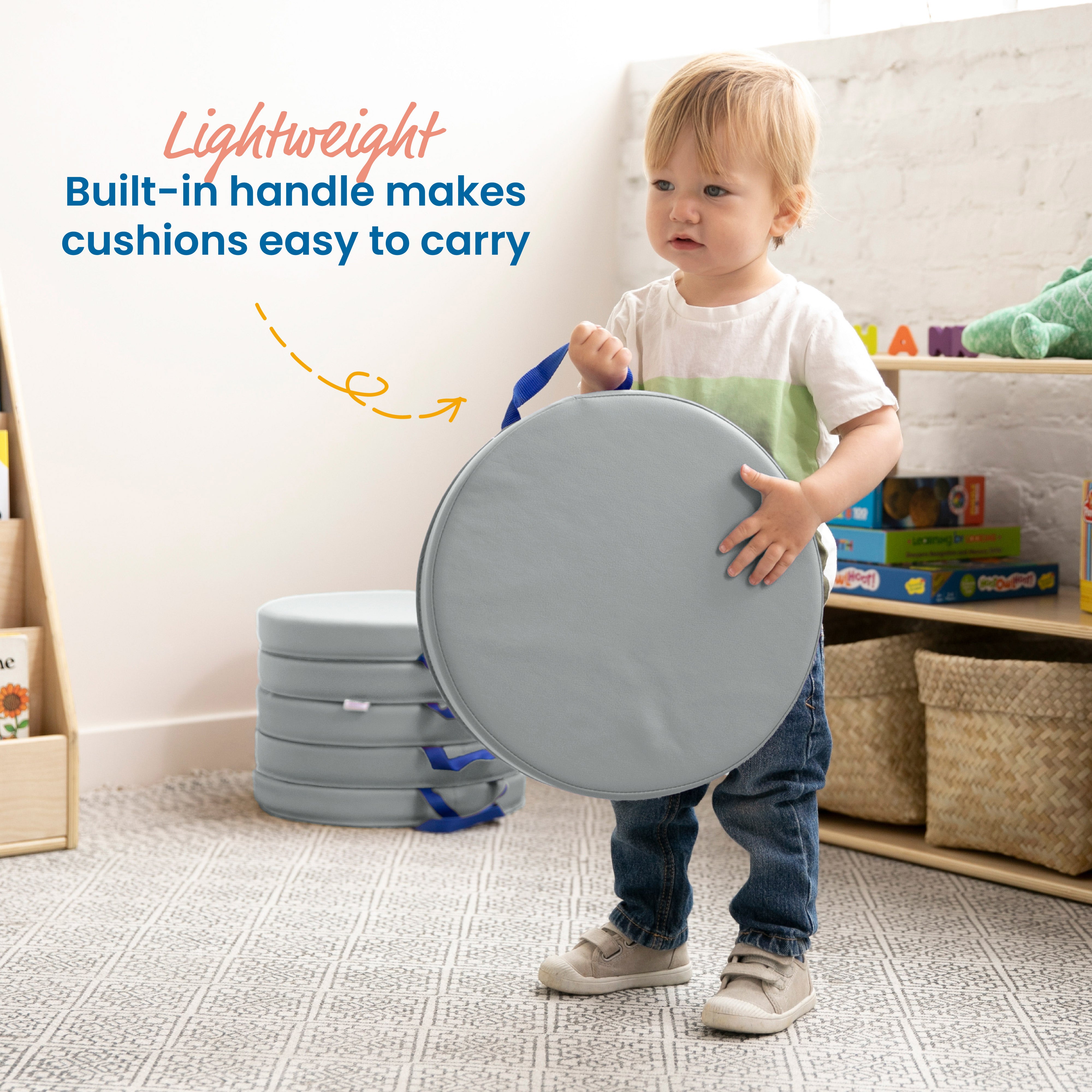 Round Floor Cushions with Handle, 6-Piece