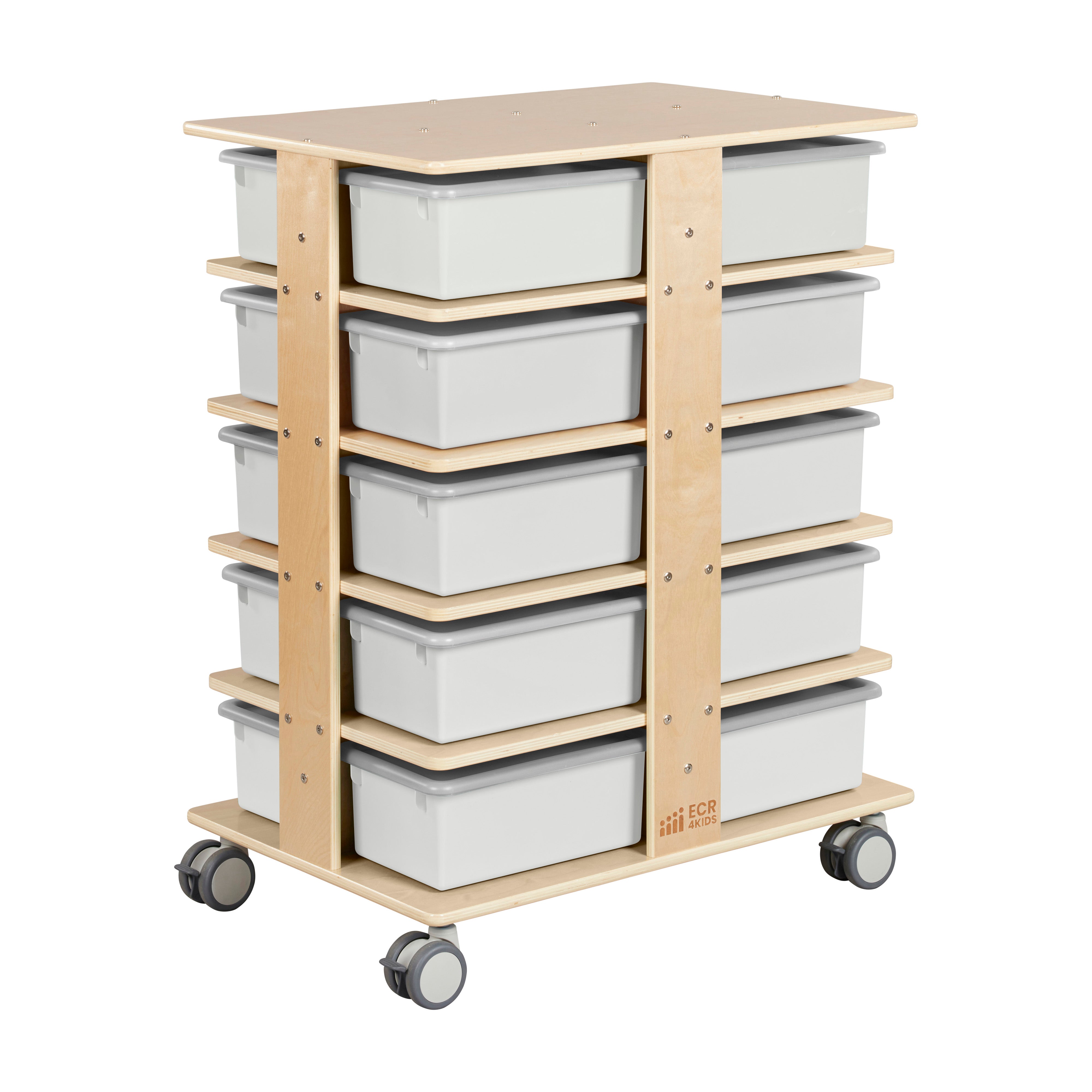 20-Compartment Mobile Storage Tower with Cubby Bins with Lids, 5x4, Natural
