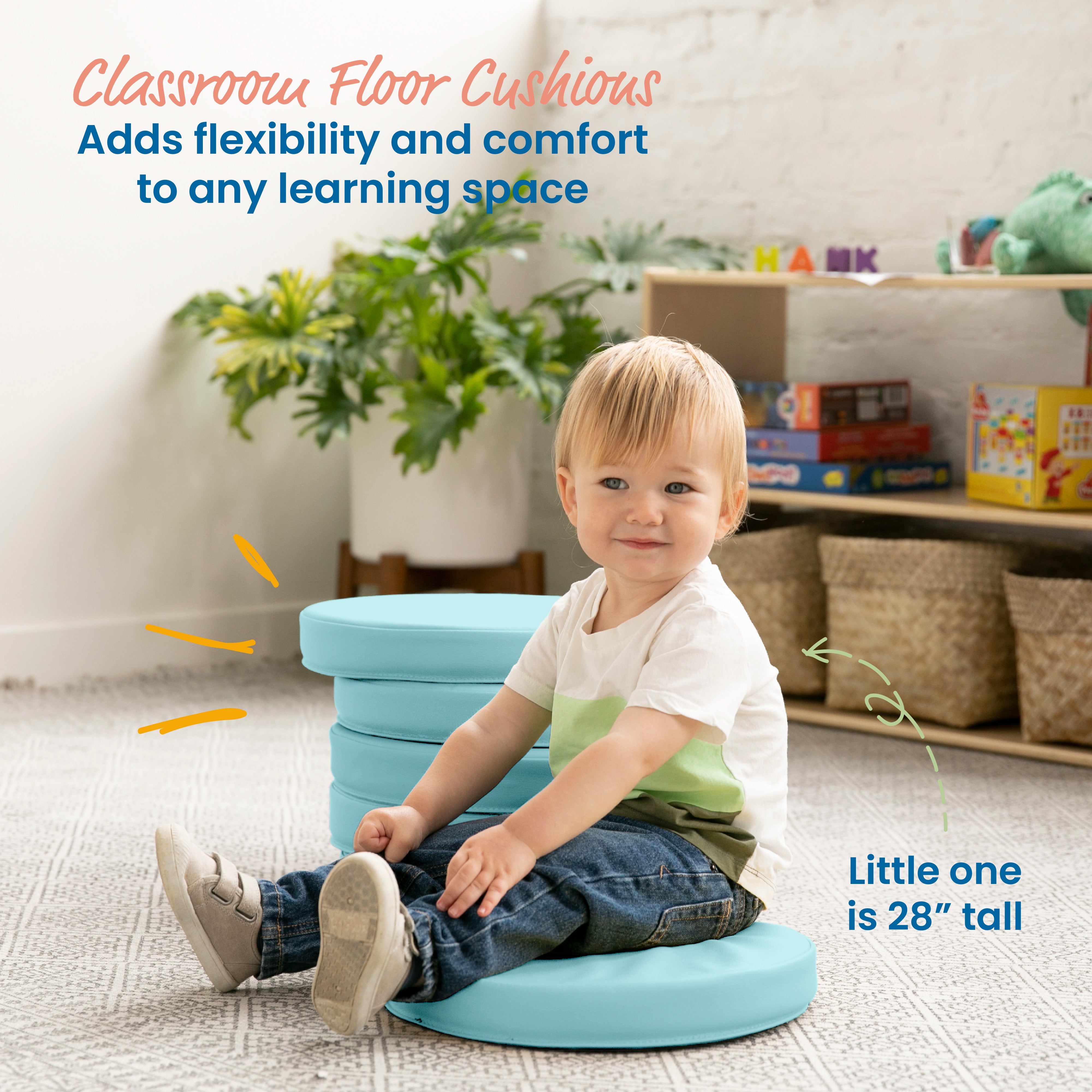 Round Floor Cushions with Handle, 6-Piece