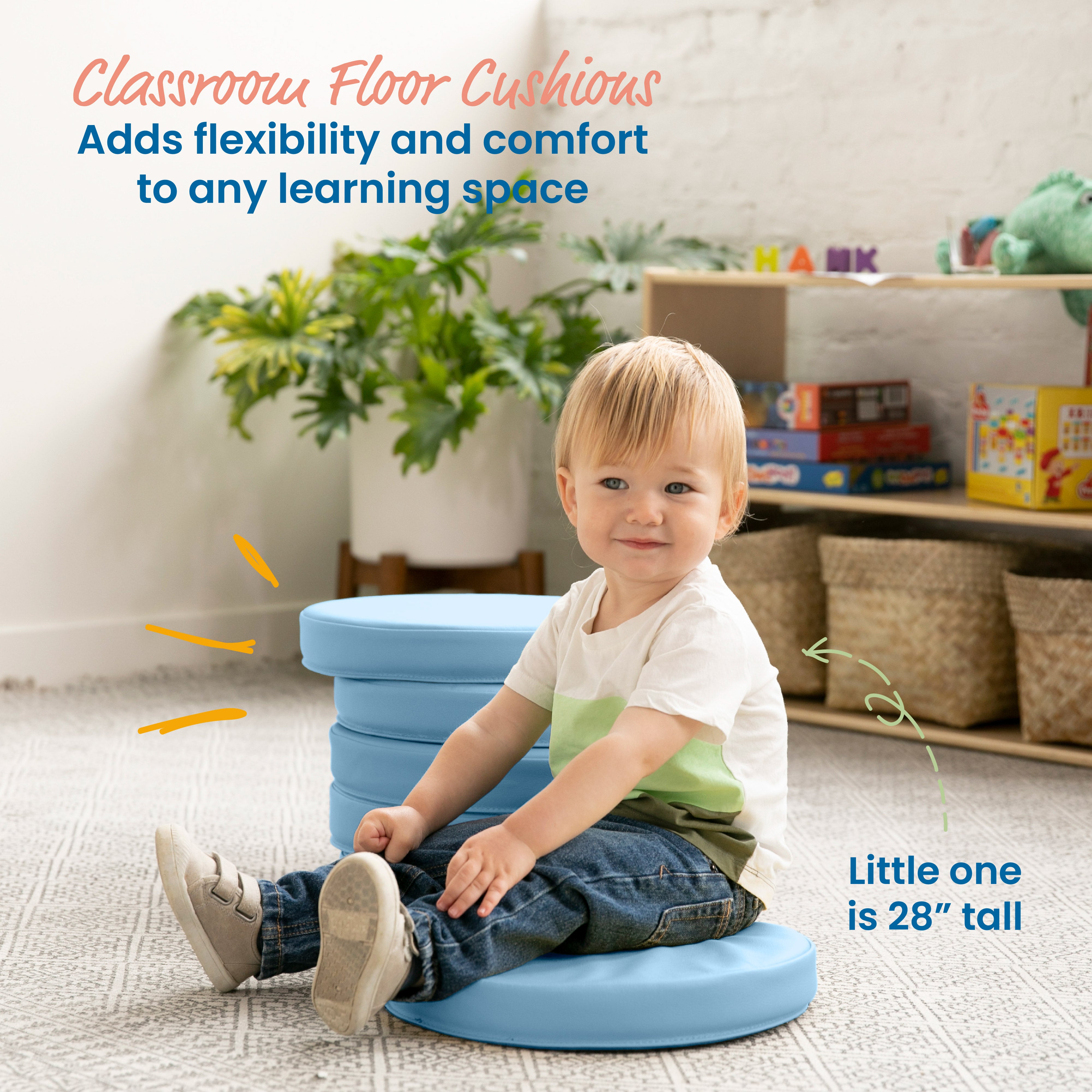Round Floor Cushions with Handles, 6-Piece