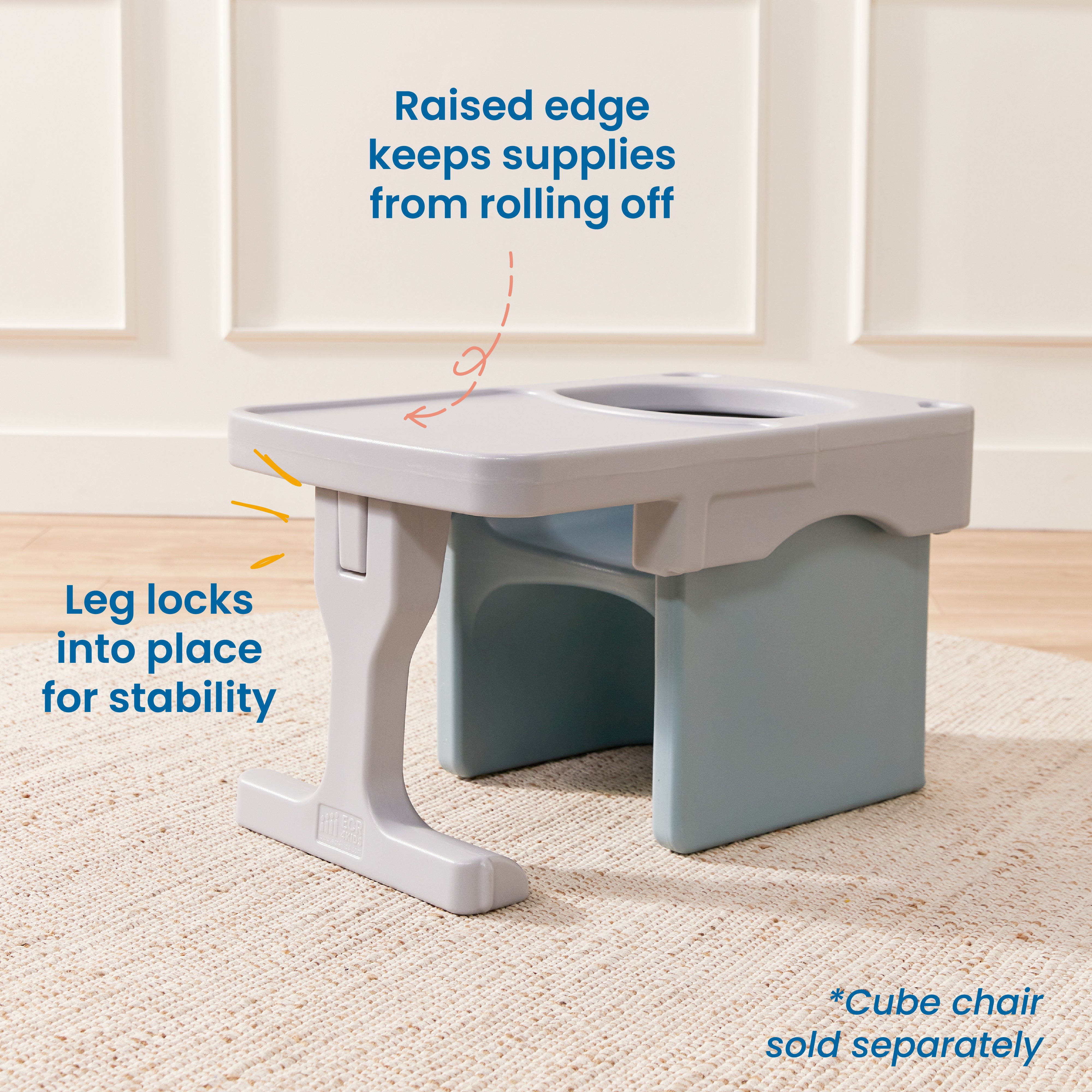Tri-Me Cube Chair Desk, Kids Furniture, Light Grey