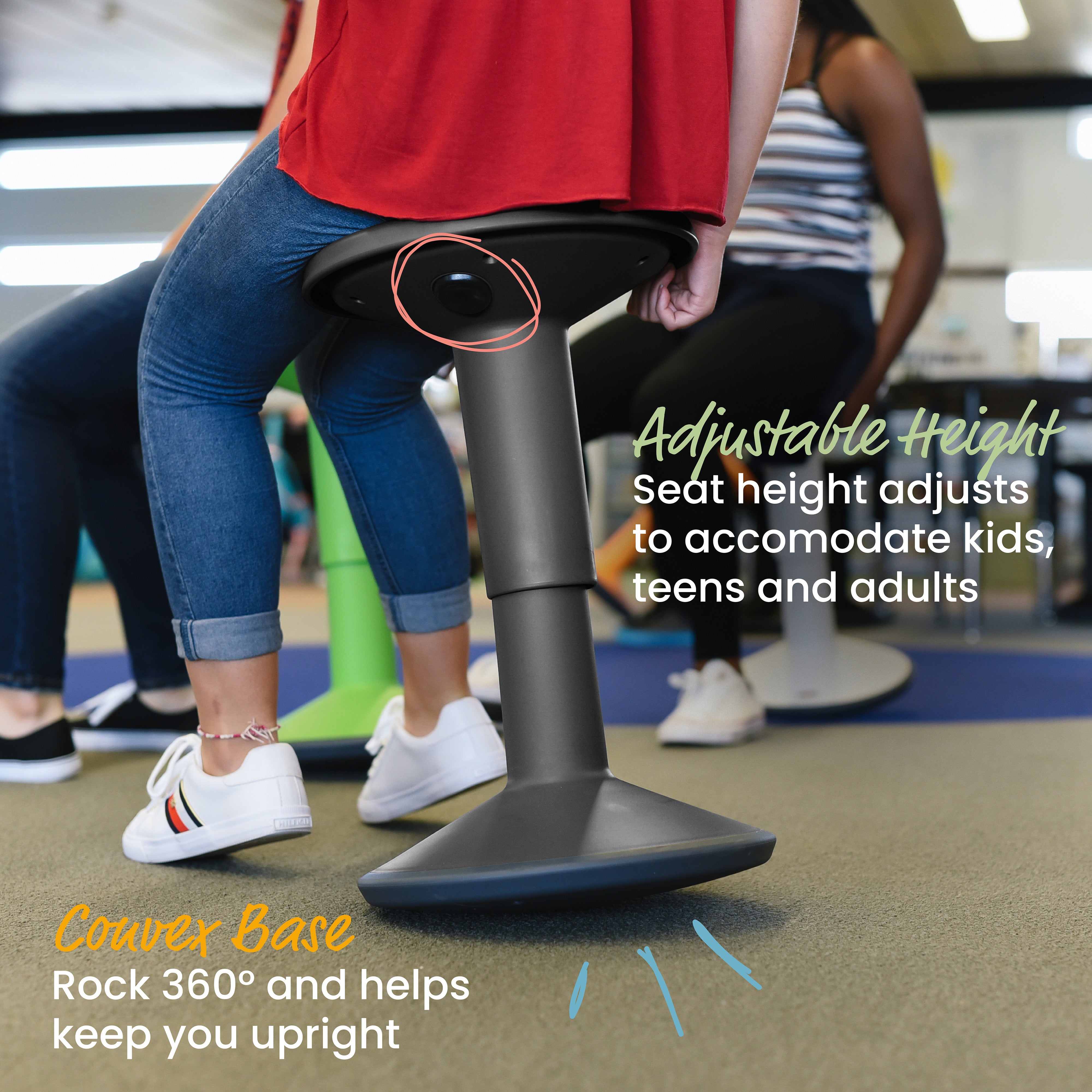 SitWell Wobble Stool, Adjustable Height