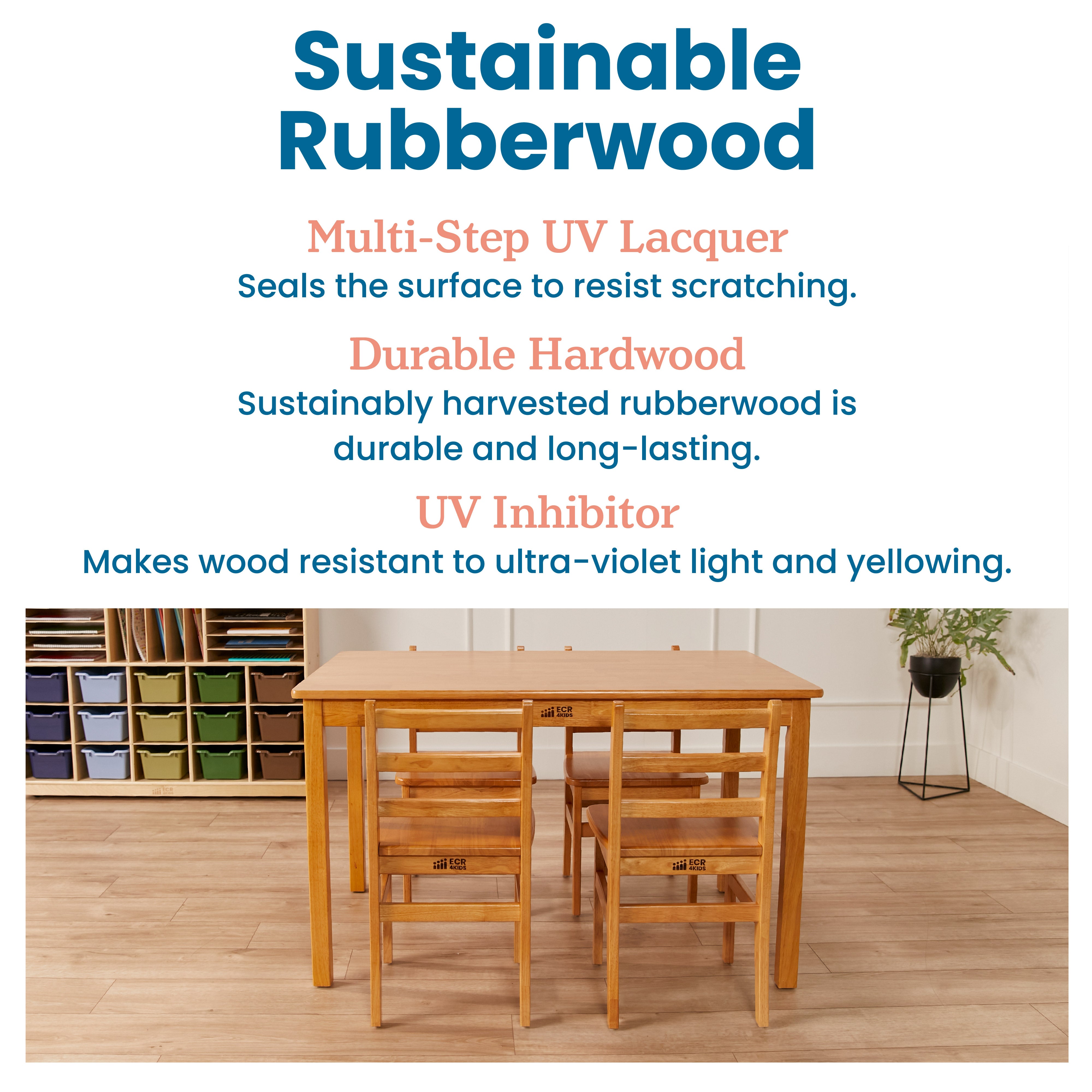 30in x 48in Rectangular Hardwood Table with 28in Legs and Four 16in Chairs, 5-Piece