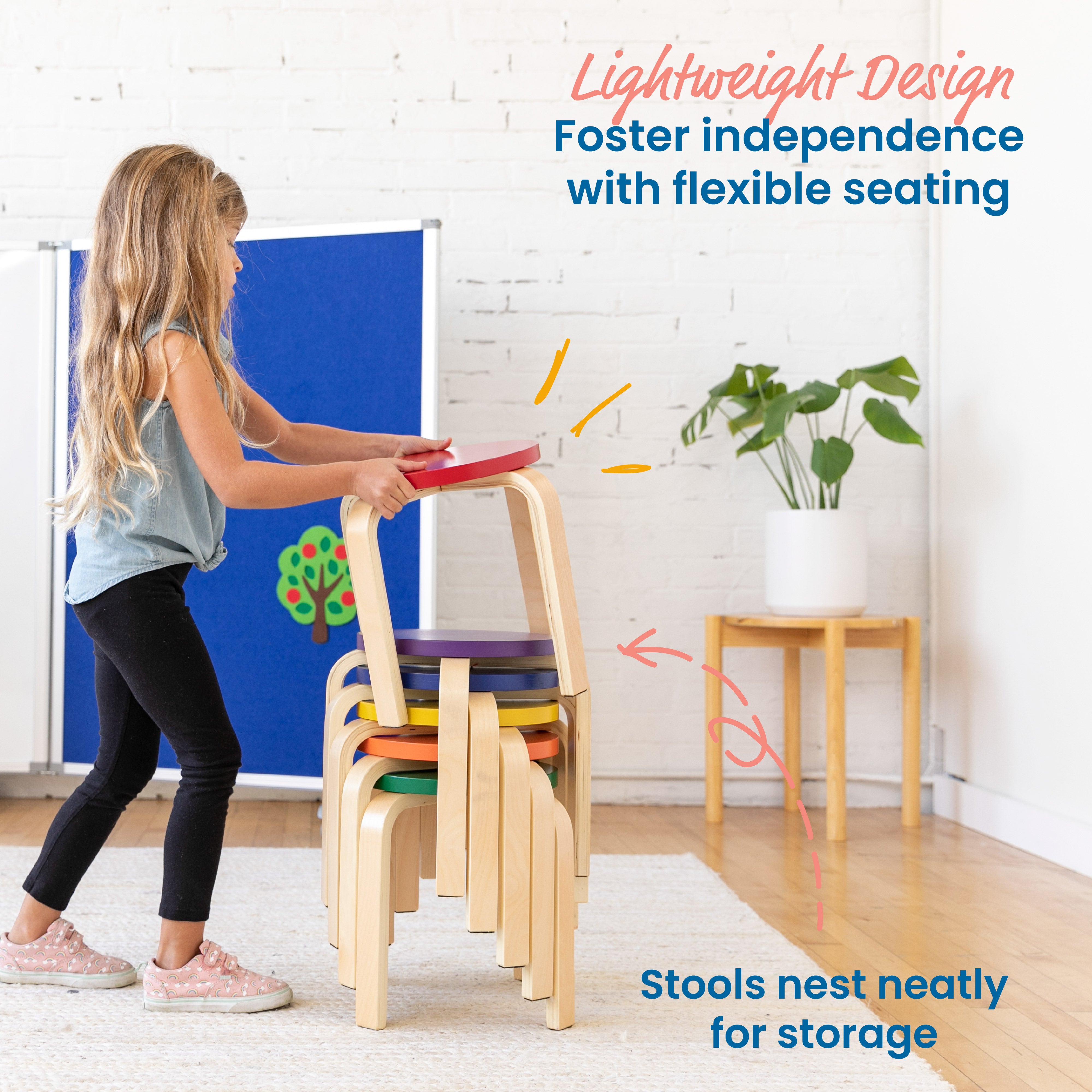 Bentwood Stackable Stools, 6-Piece