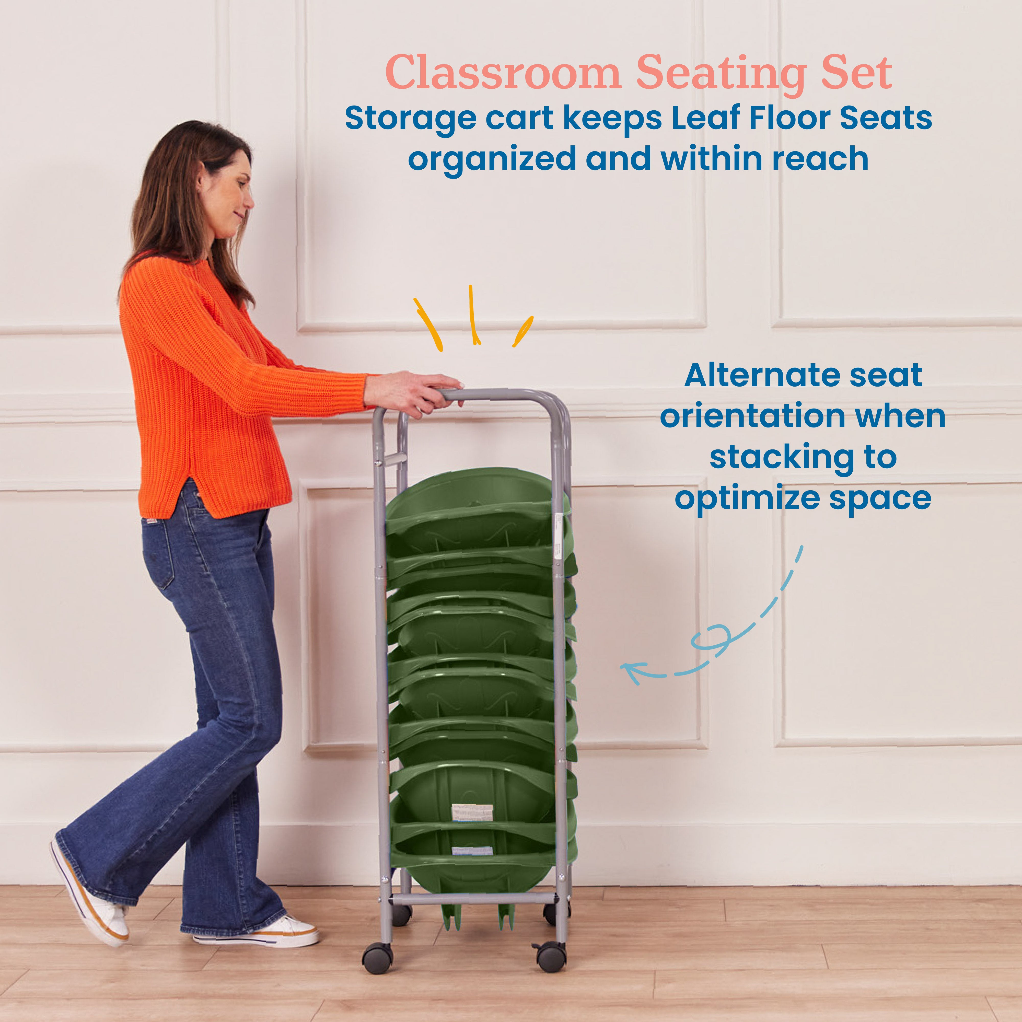 Mobile Leaf Seat Cart with 12 Leaf Floor Seats, Flexible Seating
