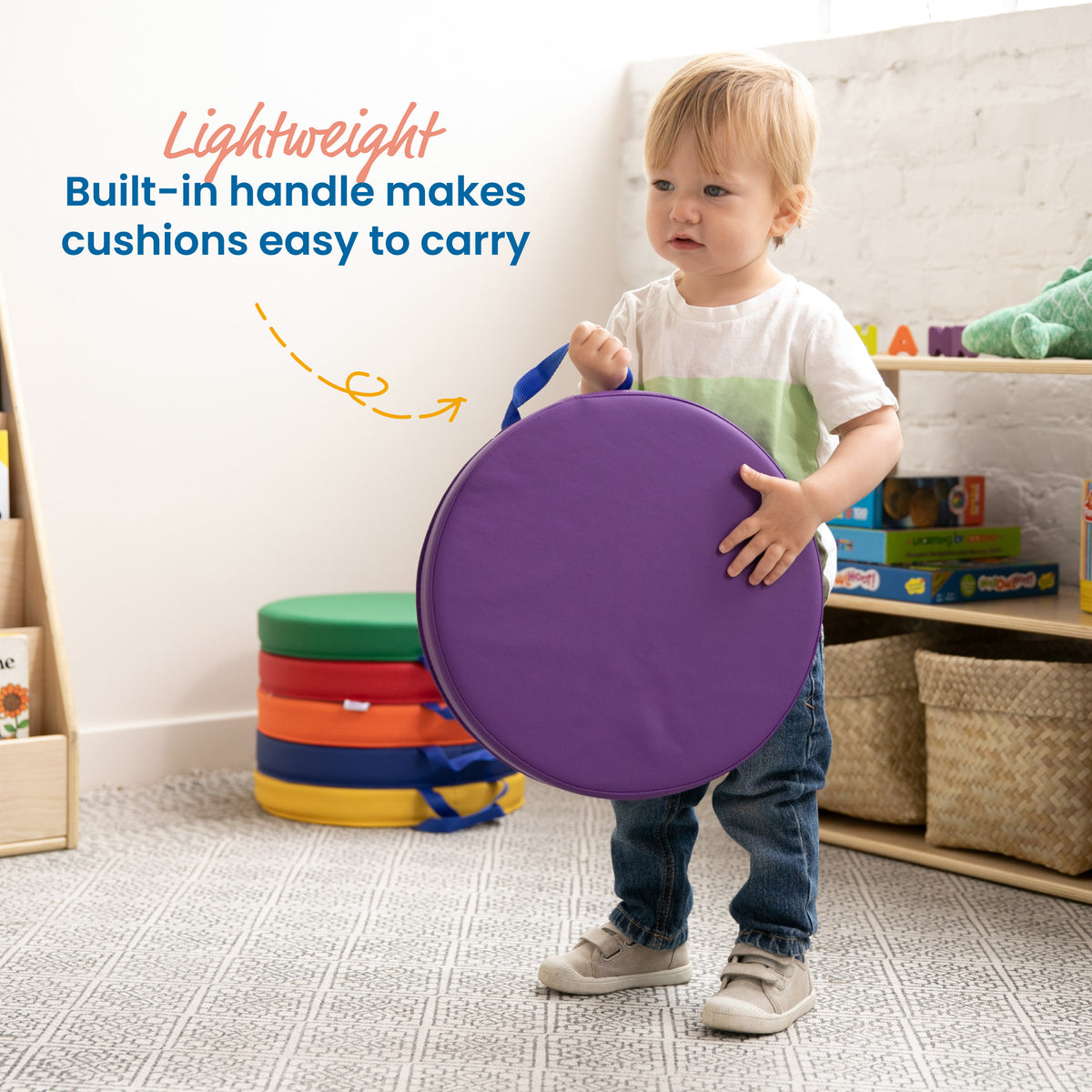 Round Floor Cushions with Handles, 6-Piece