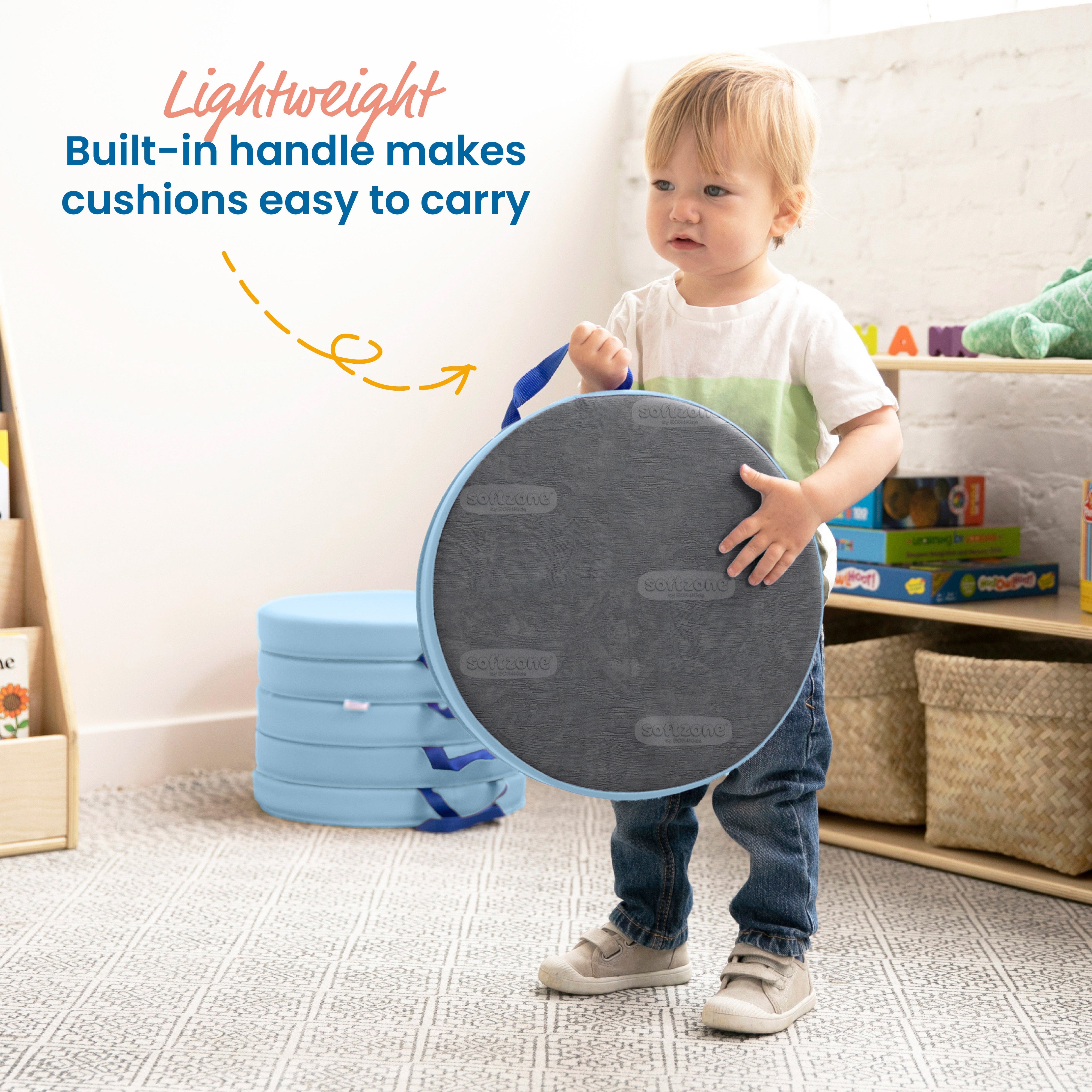 Round Floor Cushions with Handles, 6-Piece