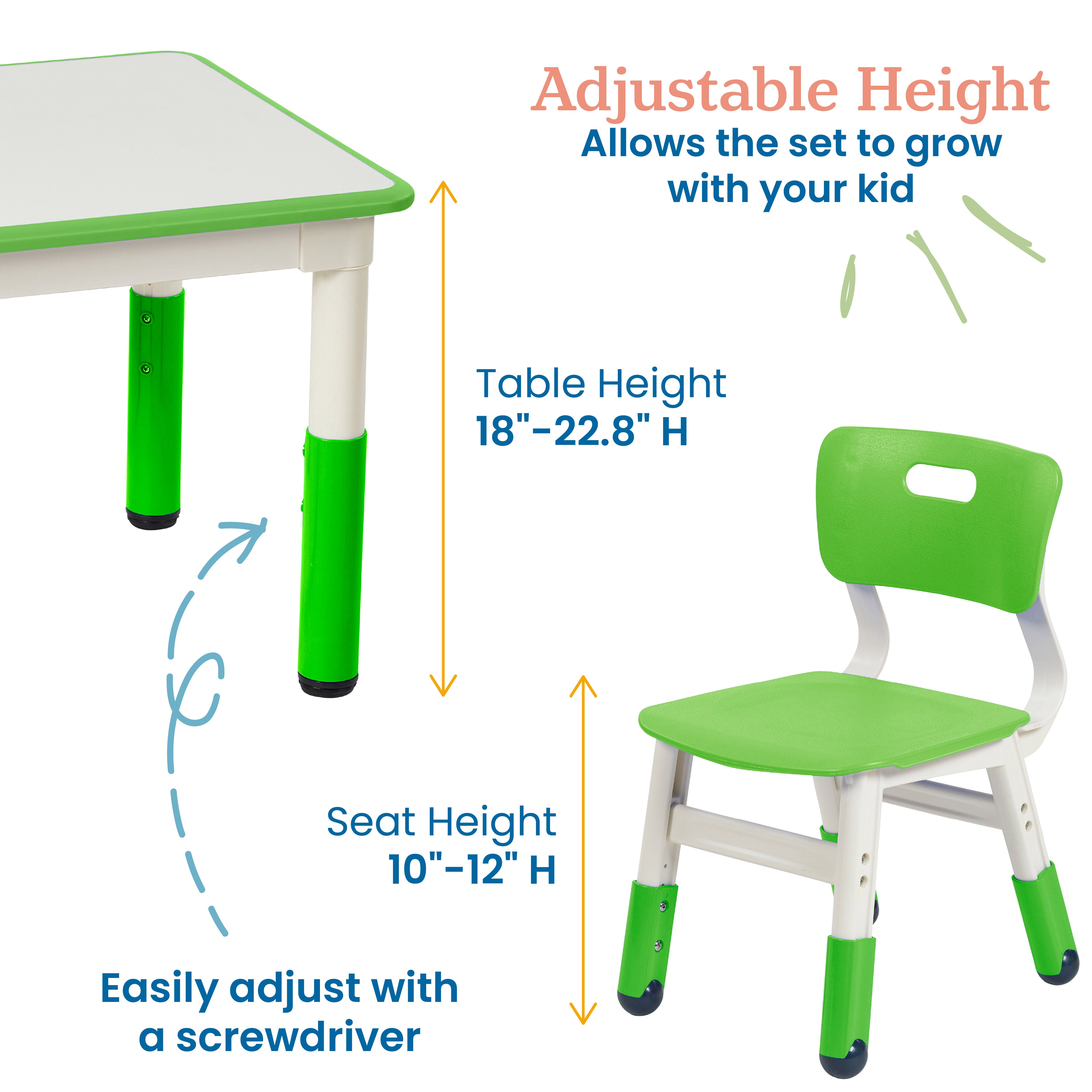 Dry-Erase Square Activity Table with Two Chairs, 3-Piece