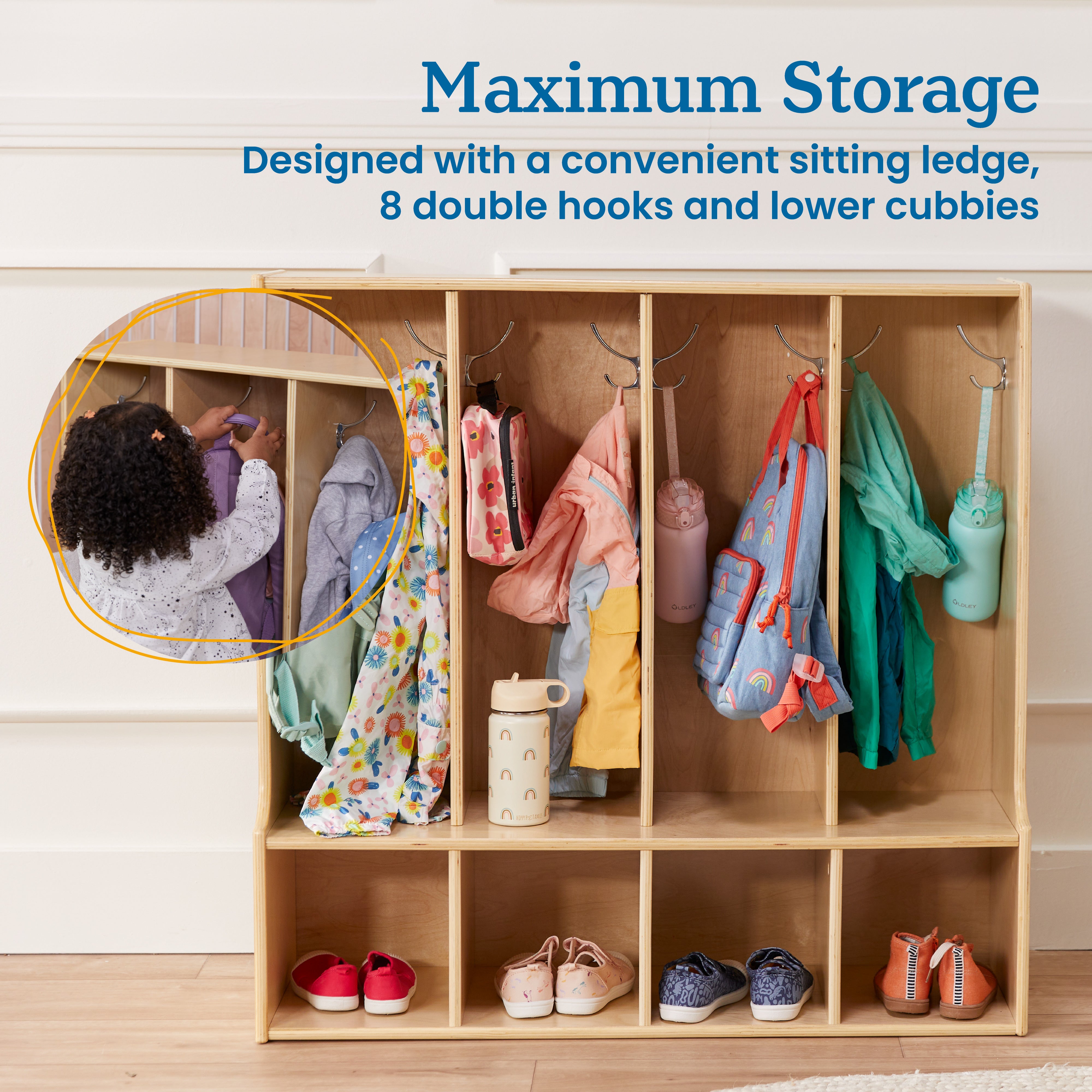 Streamline 4-Section Coat Locker with Bench, Toddler Size