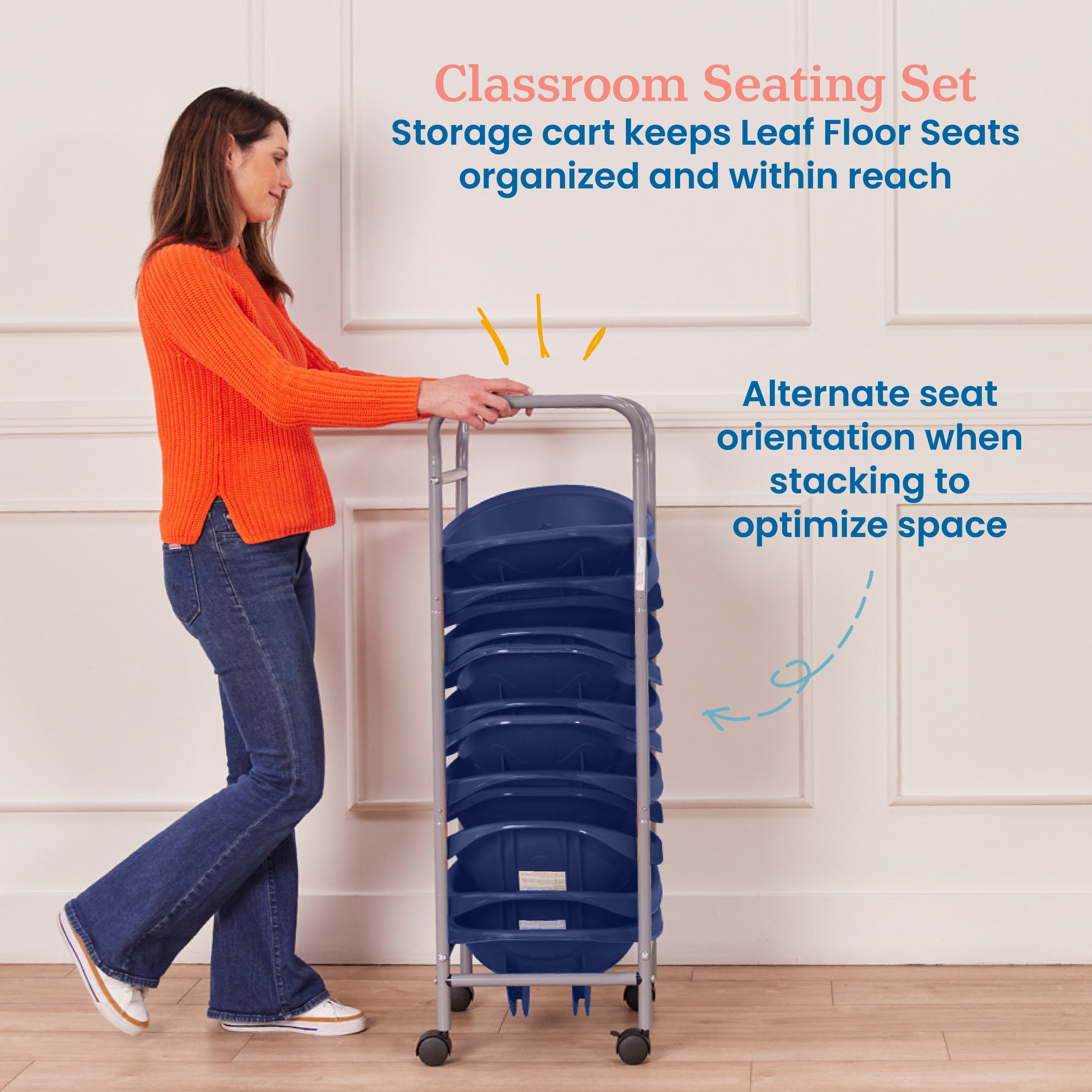 Leaf Floor Seats with Mobile Leaf Seat Cart, 12-Piece