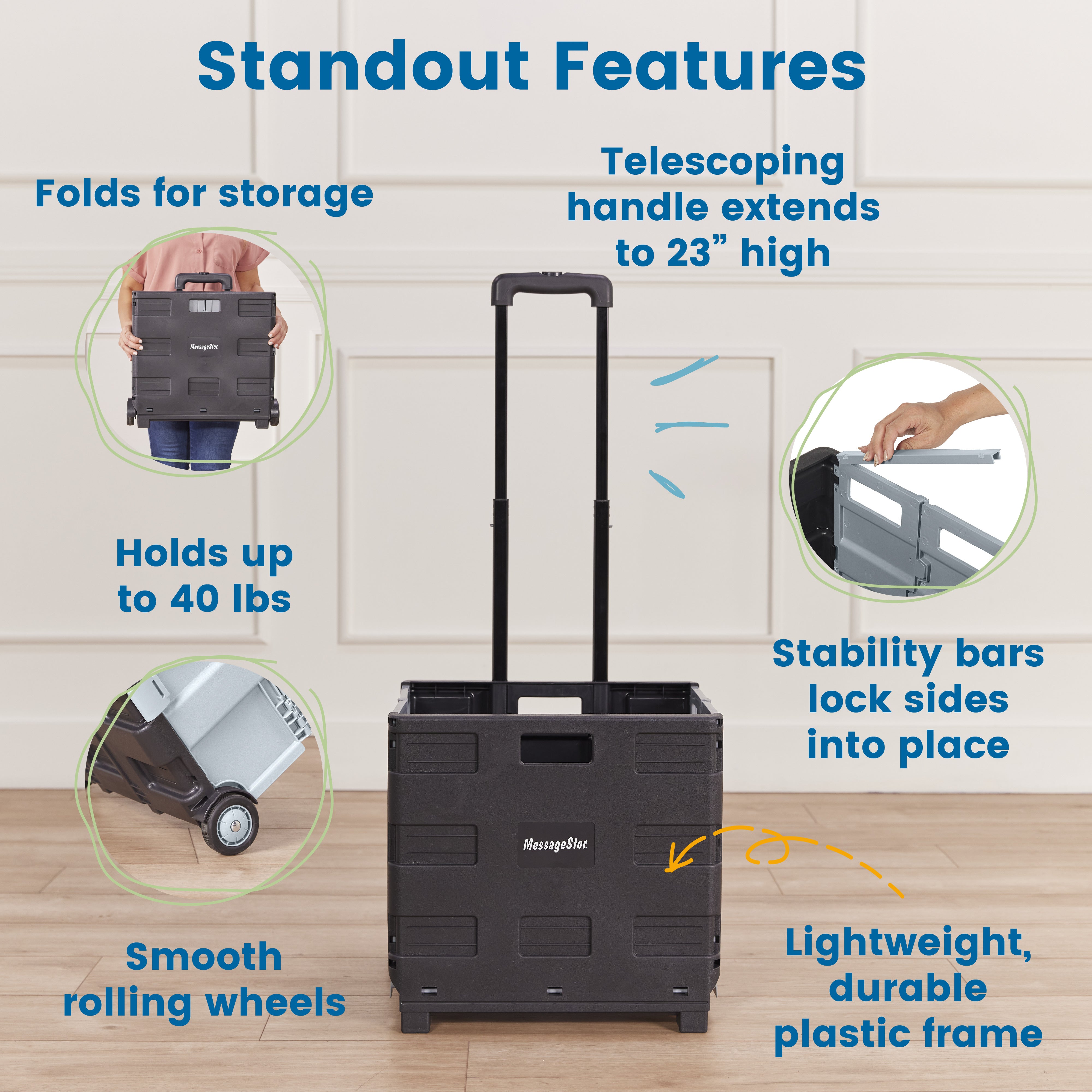Universal Rolling Cart with Canvas Organizer Bag