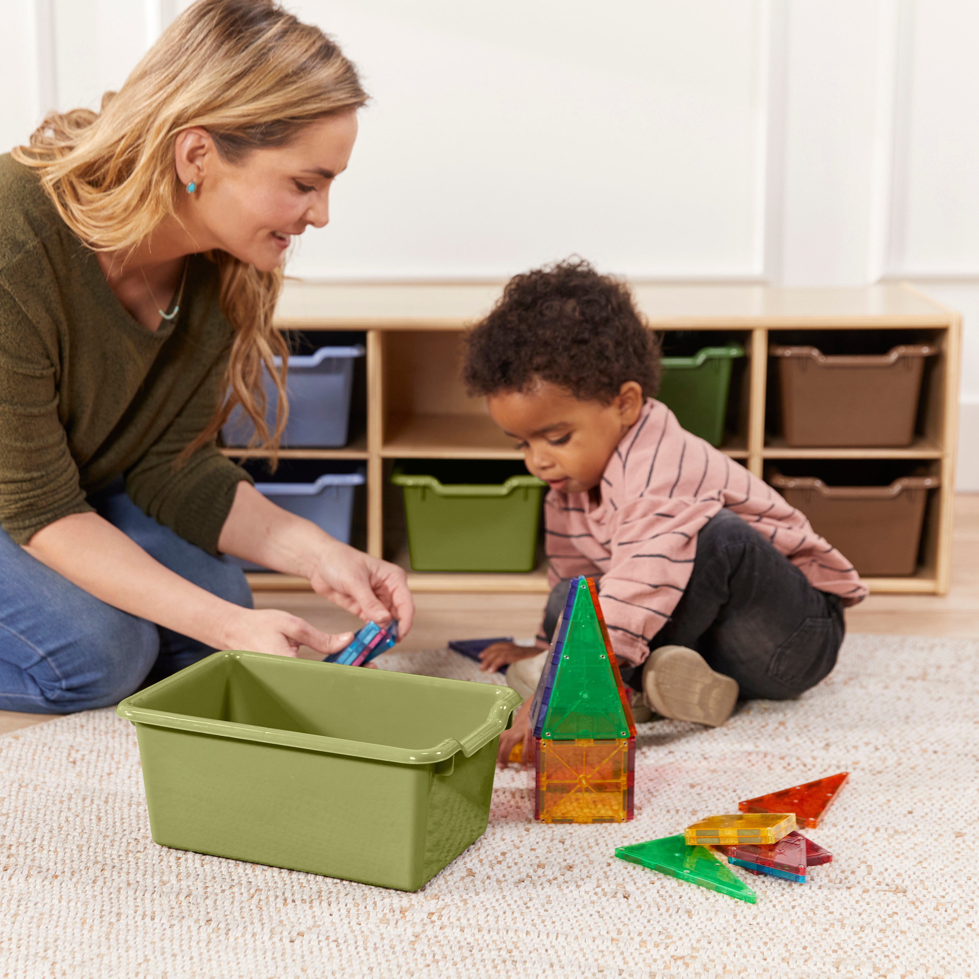 Streamline 10 Cubby Tray Cabinet with 10 Scoop Front Storage Bins, 2x5, Natural