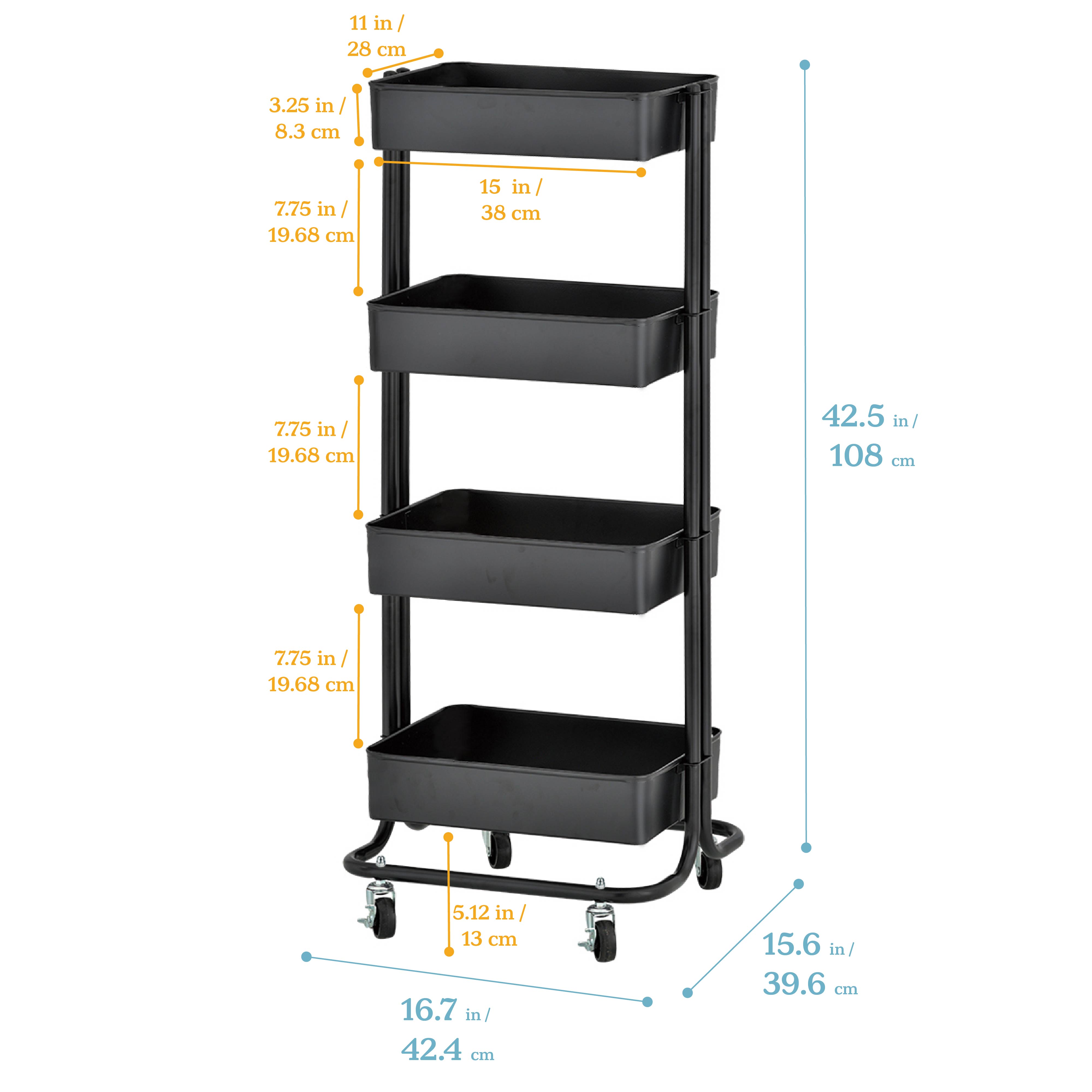 4-Tier Metal Rolling Utility Cart