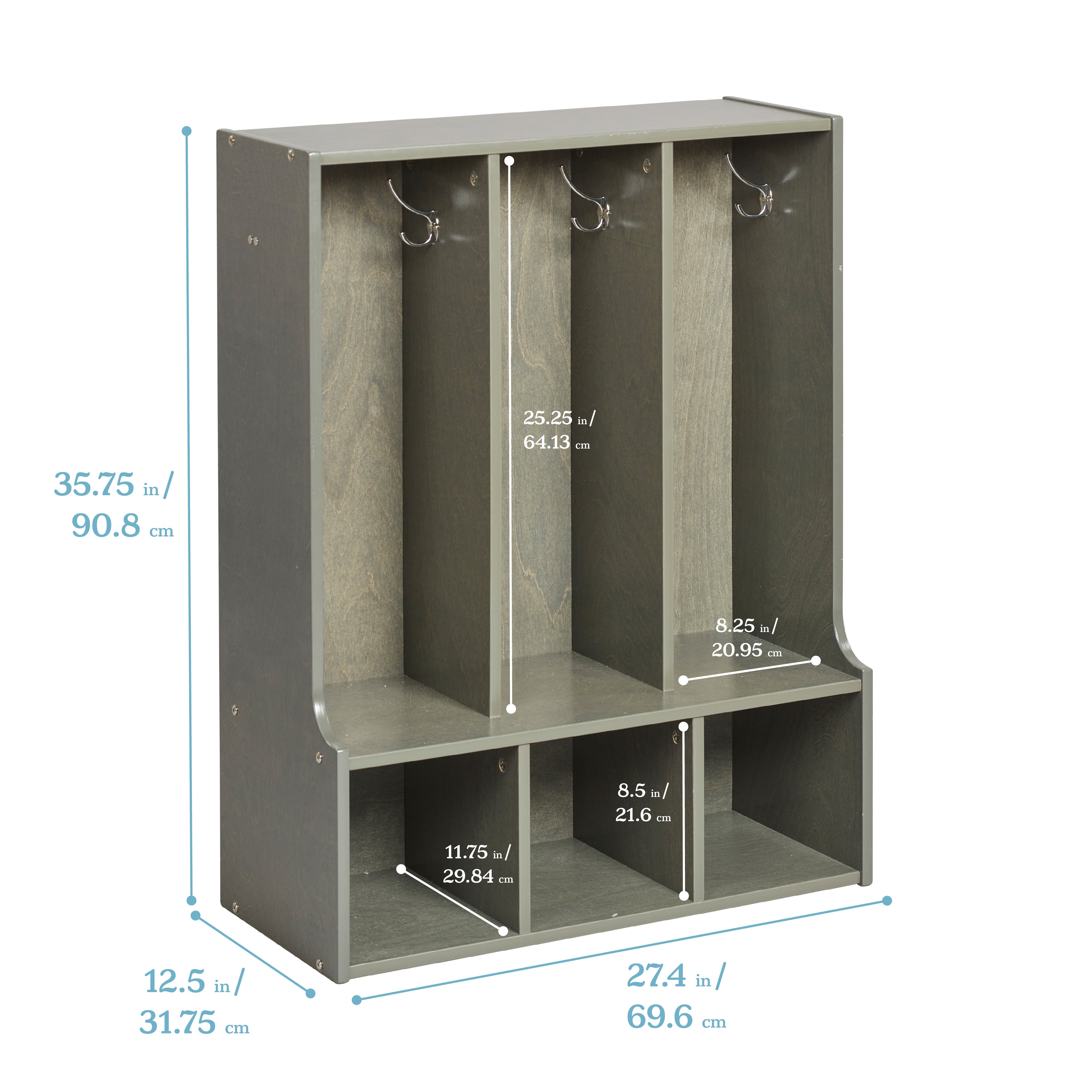 Streamline 3-Section Toddler Coat Locker with Bench