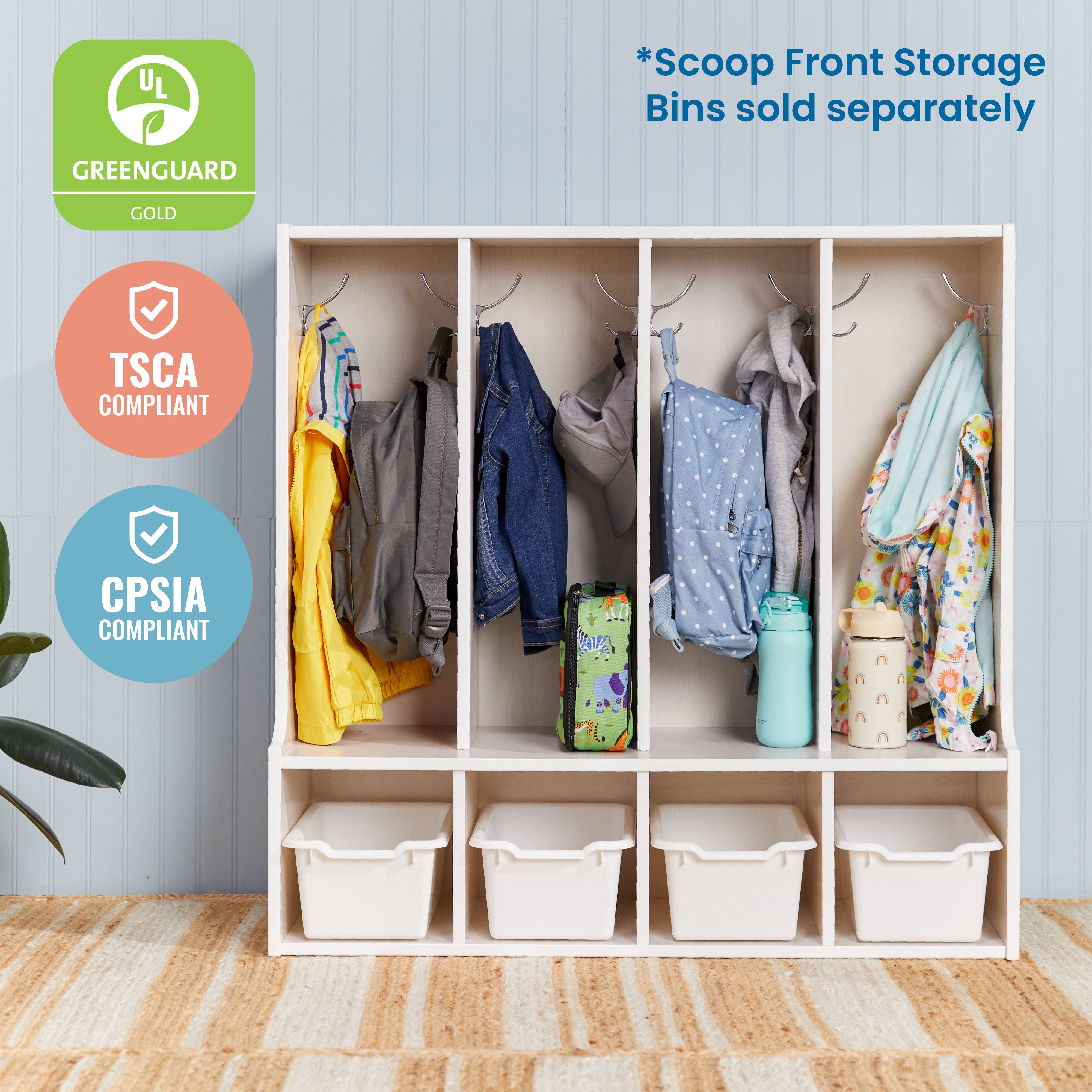 Streamline 4-Section Coat Locker with Bench, Toddler Size